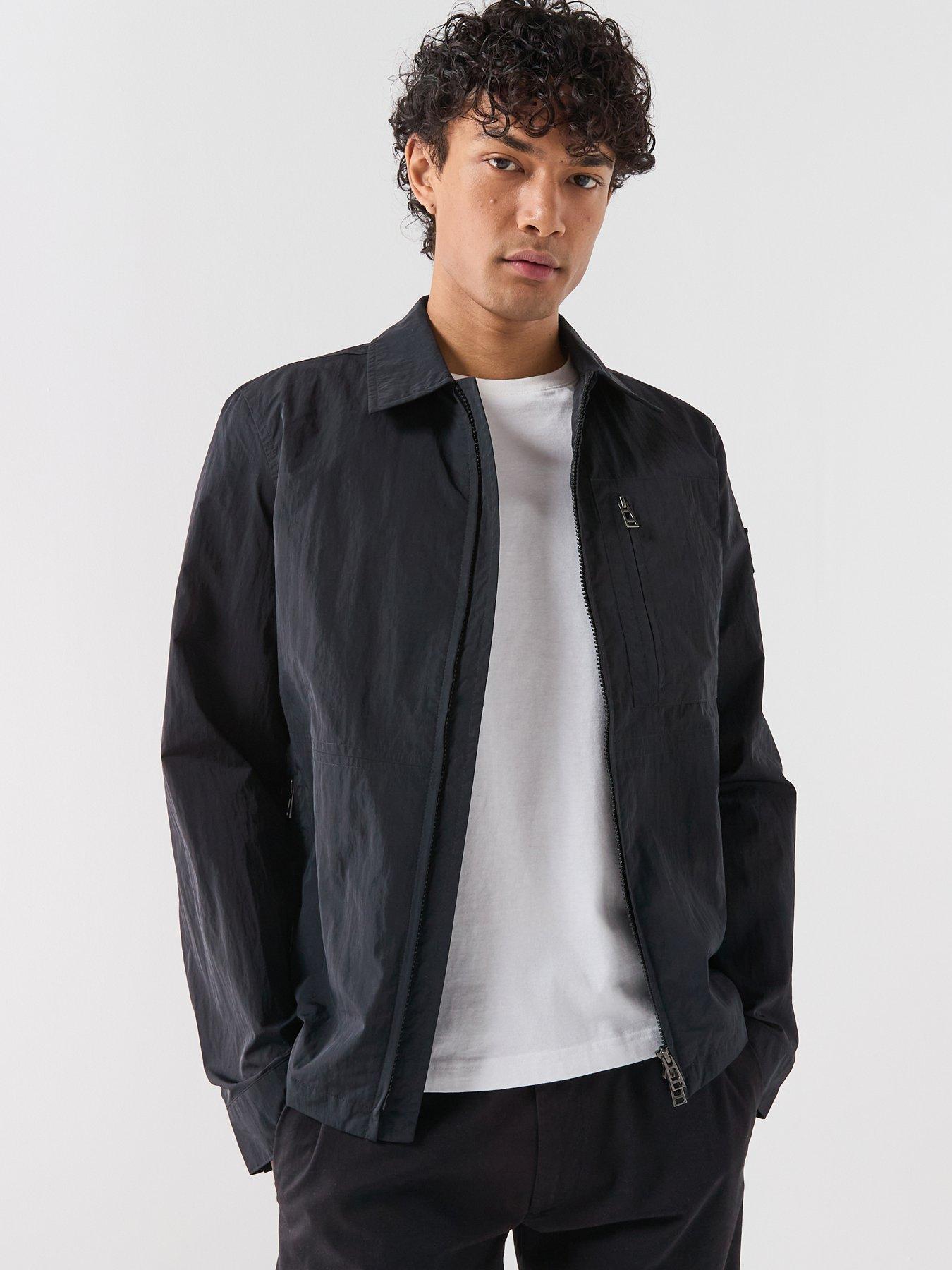 front image of belstaff-grid-nylon-overshirt-black