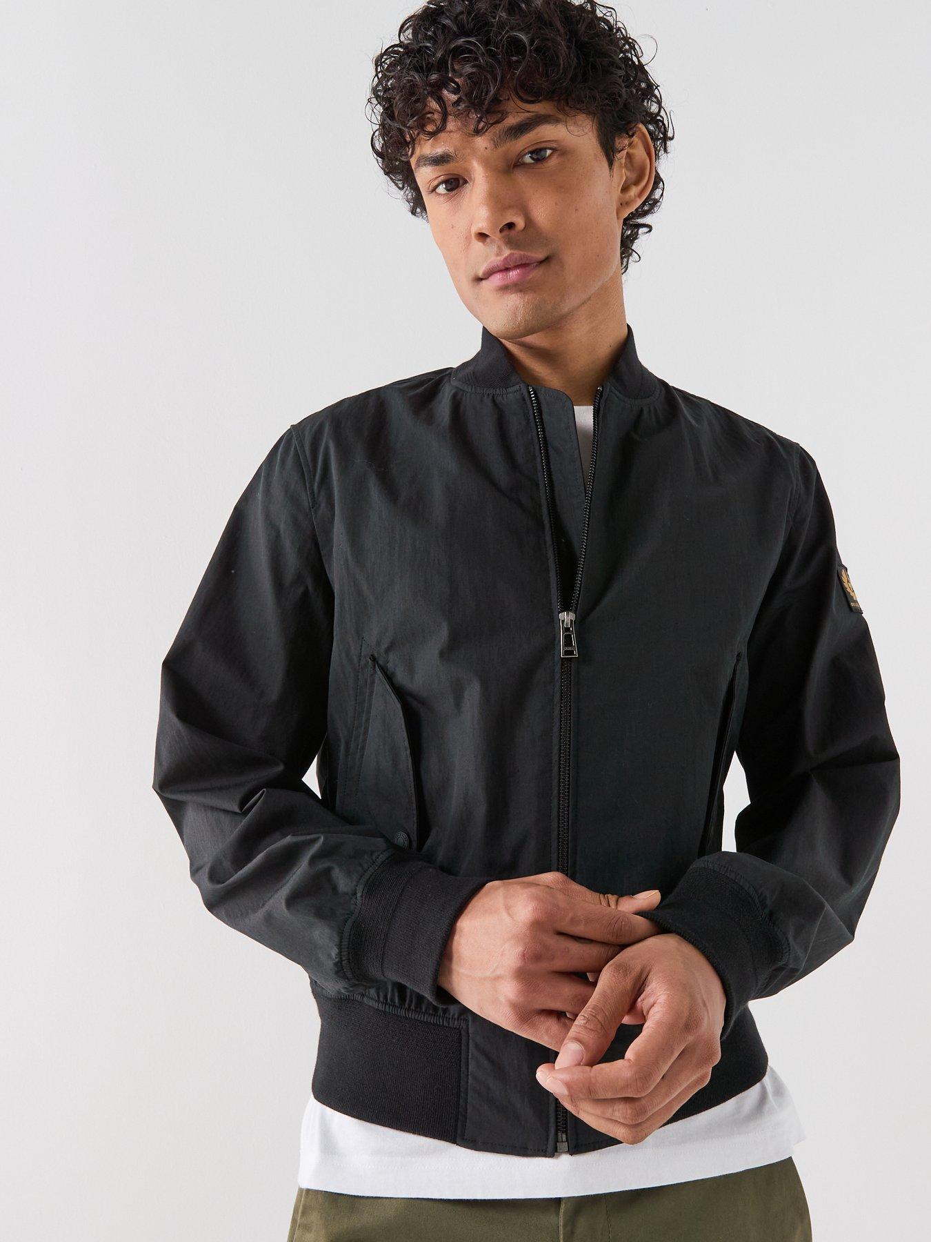 front image of belstaff-carrier-nylon-bomber-jacket-black