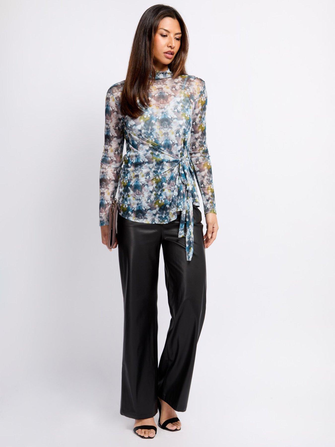 Image 3 of 4 of Little Mistress Printed Mesh Draped Top- Multi