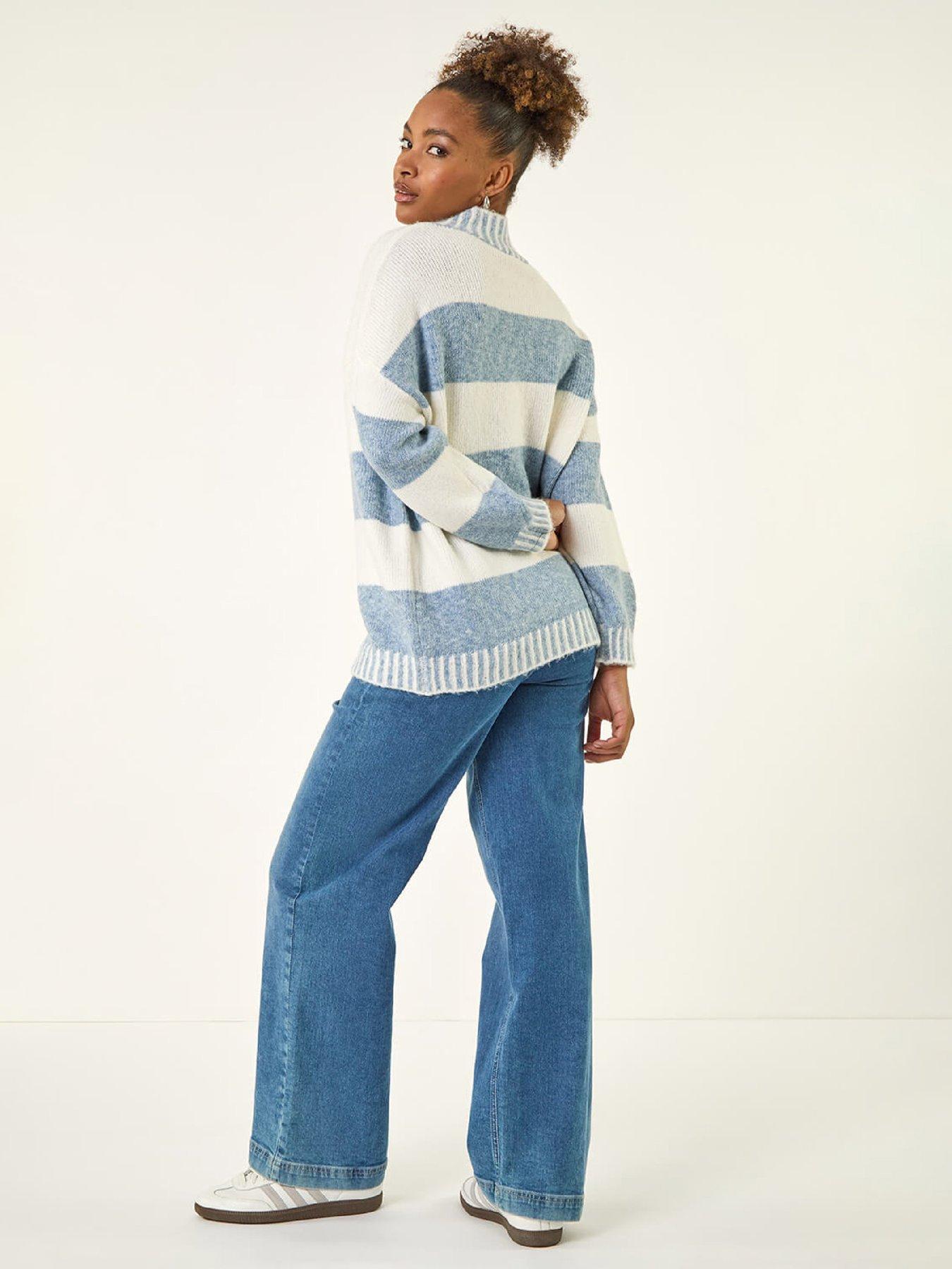  image of roman-stripe-knitted-jumper-ivory