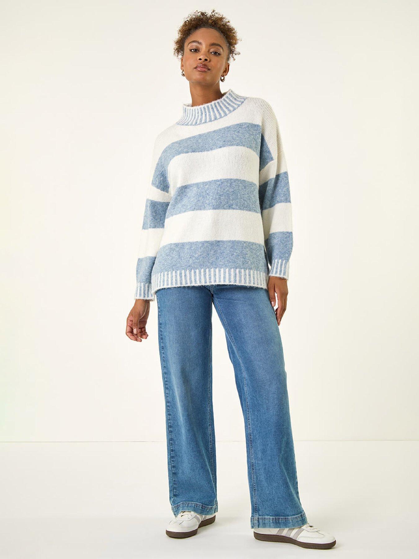  image of roman-stripe-knitted-jumper-ivory