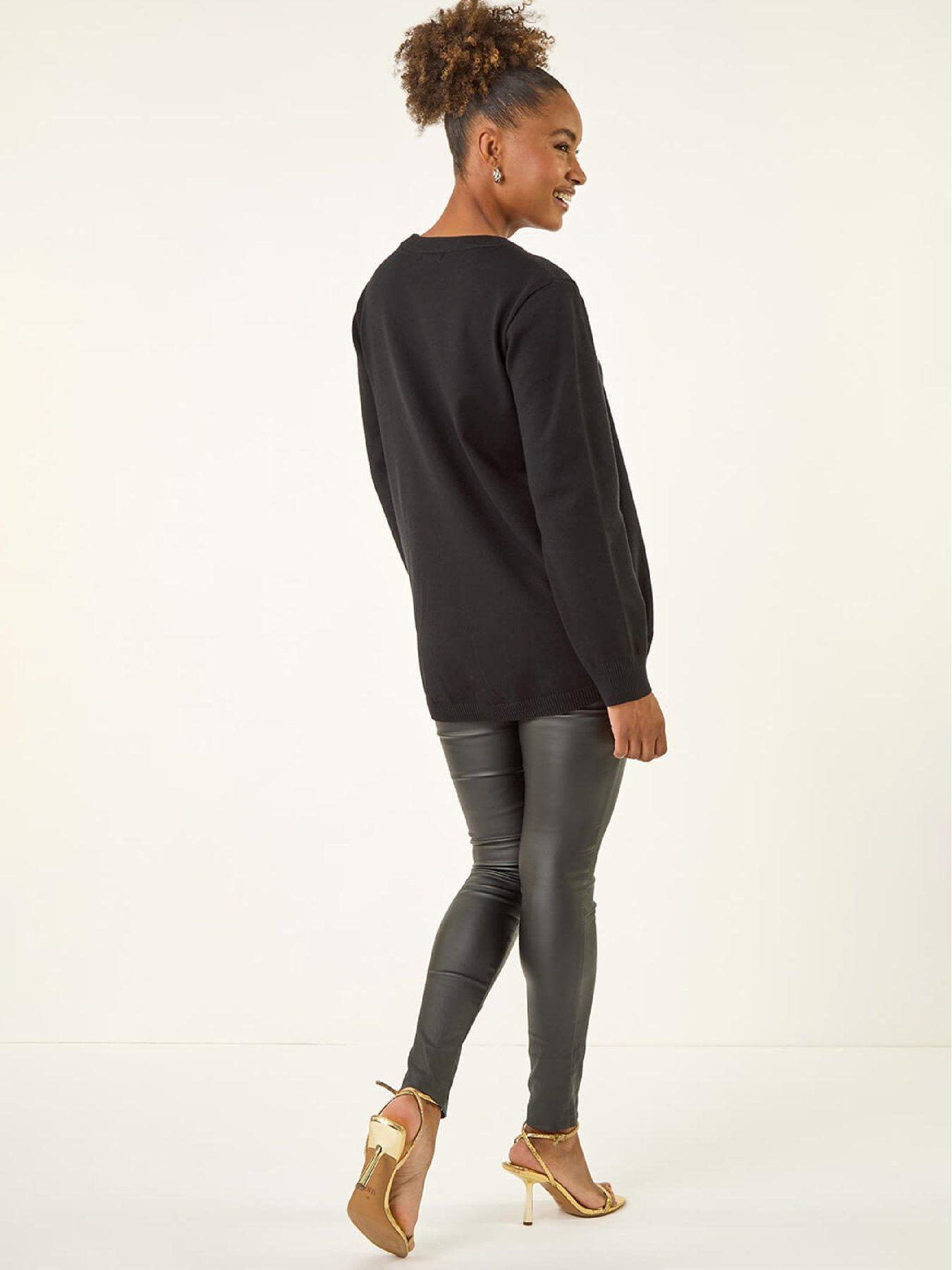  image of roman-sequin-animal-bow-knit-jumper-black