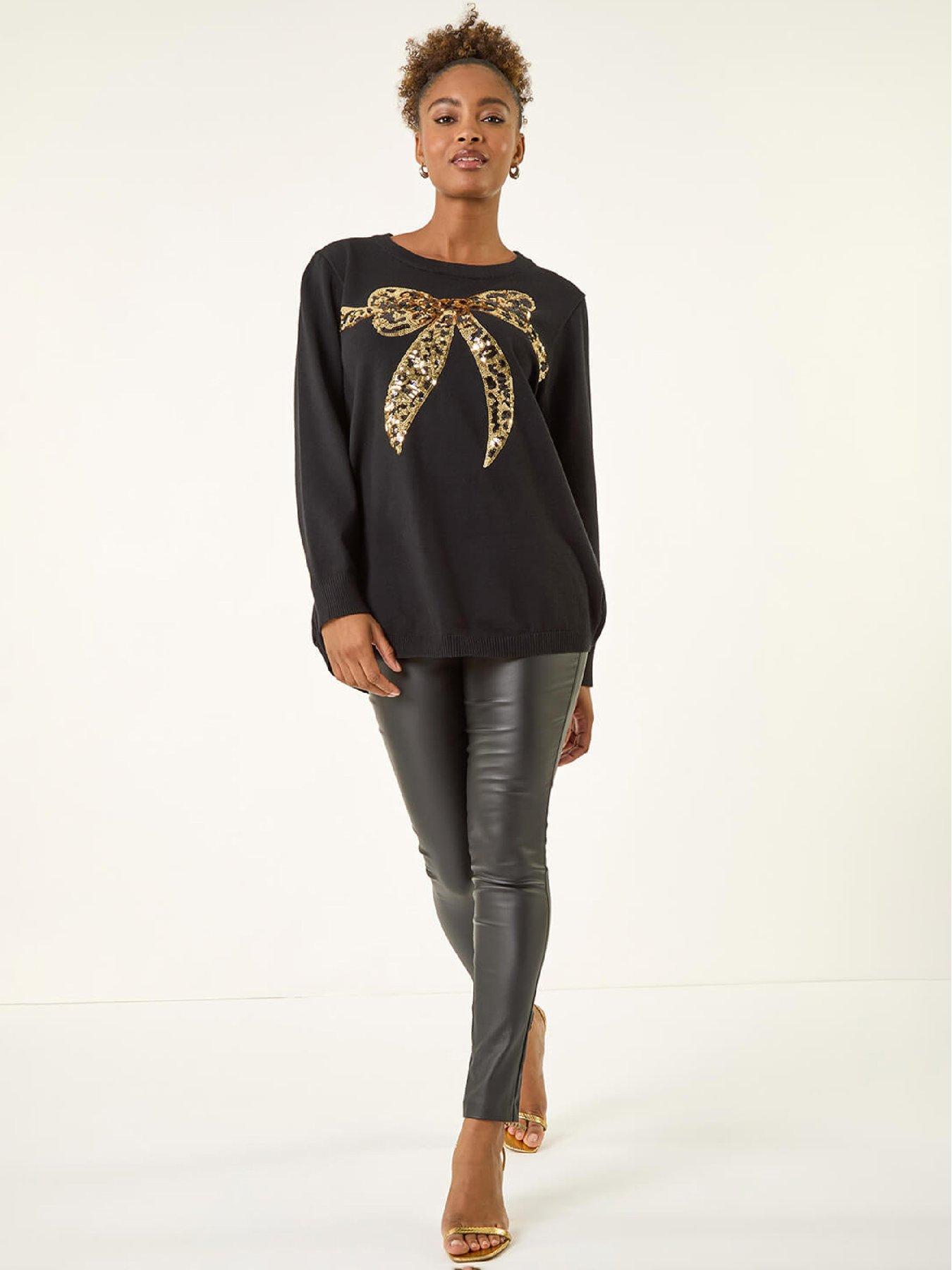  image of roman-sequin-animal-bow-knit-jumper-black