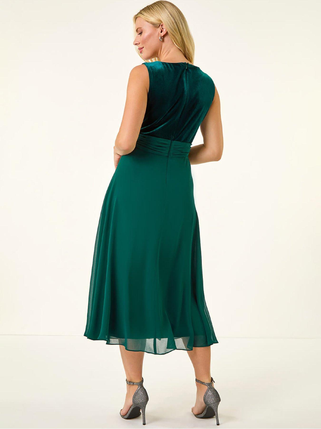  image of roman-petite-velvet-bodice-midi-dress-forest-green