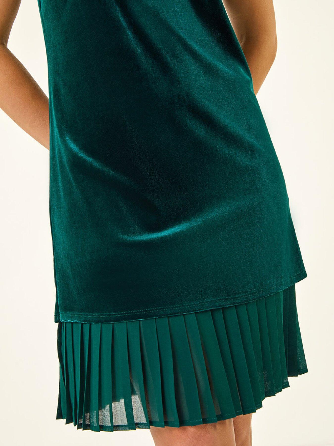  image of roman-petite-velvet-contrast-hem-dress-forest-green
