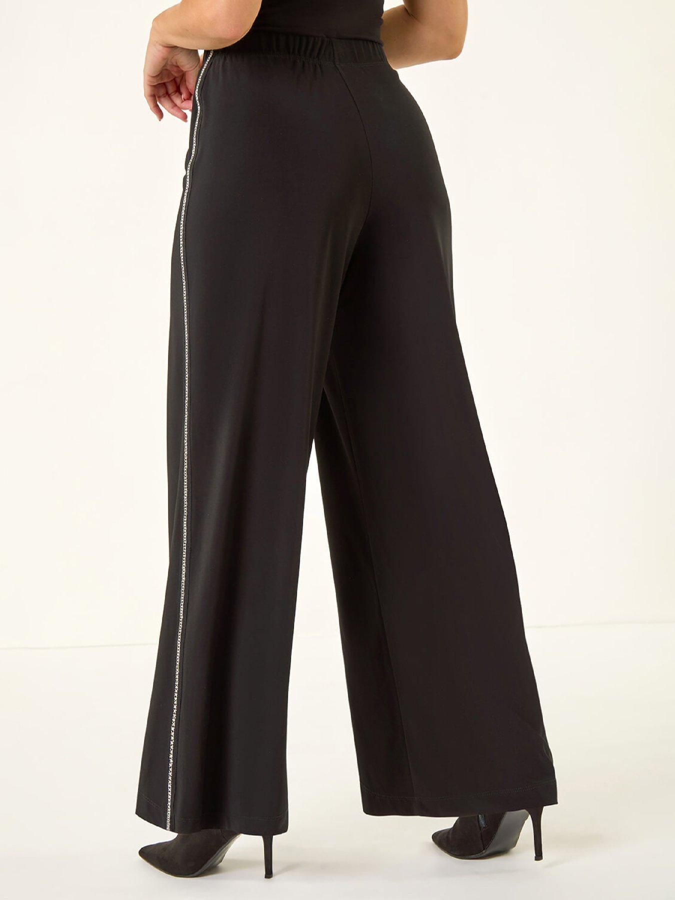  image of roman-petite-side-trim-wide-leg-trouser-black