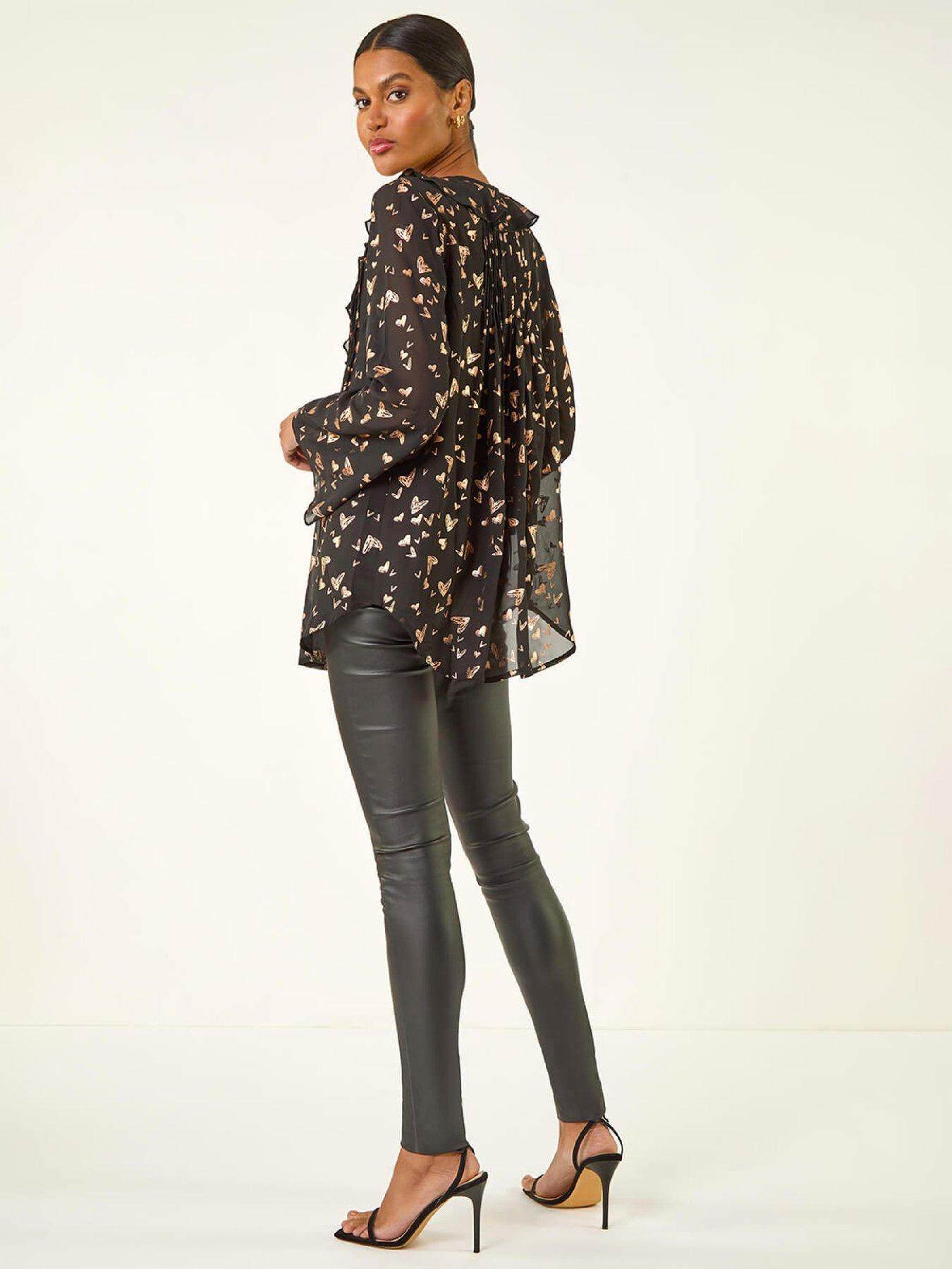  image of roman-foil-heart-print-frill-front-blouse-rose