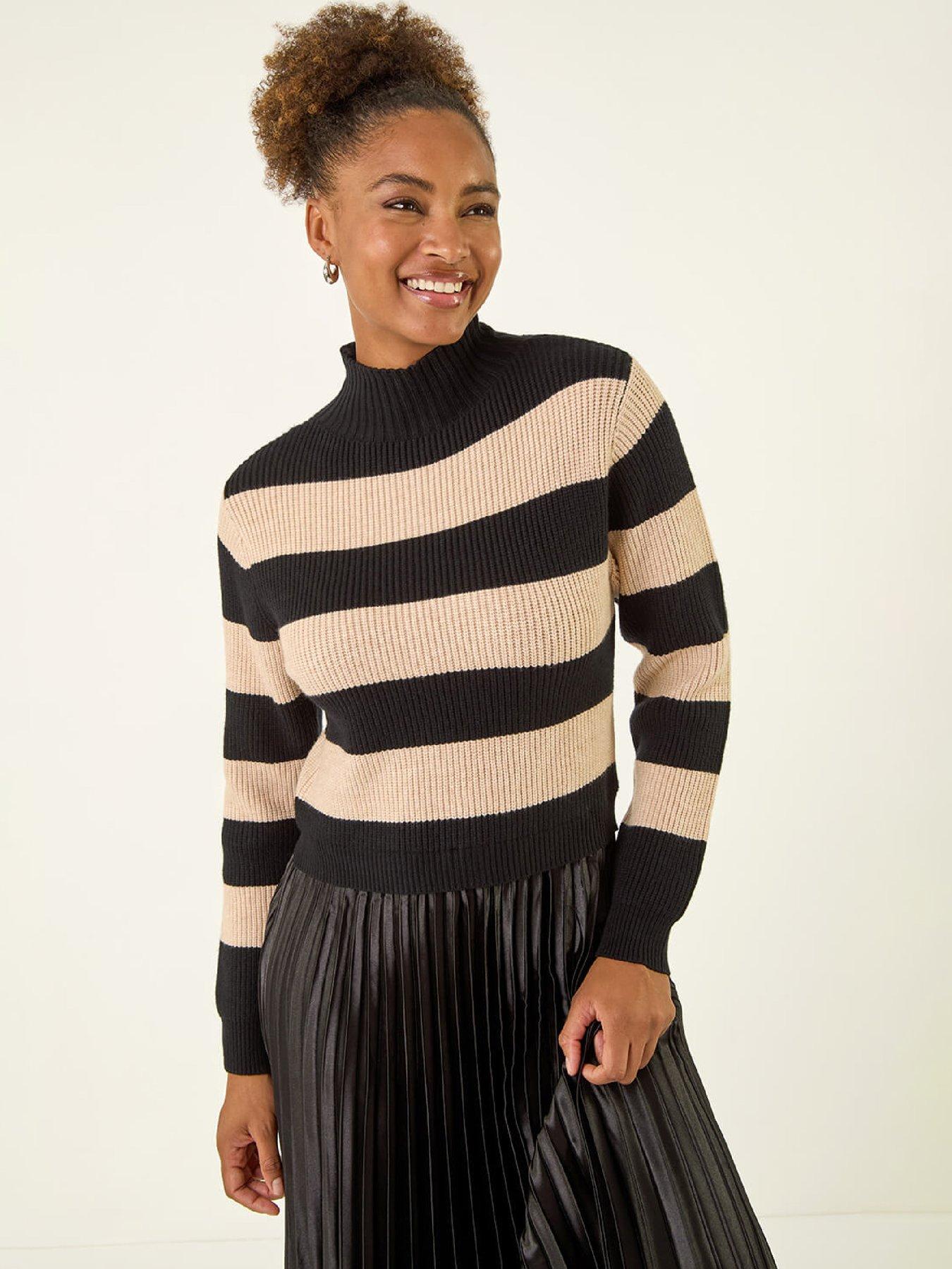  image of roman-stripe-knit-bodice-pleated-skirt-dress-black