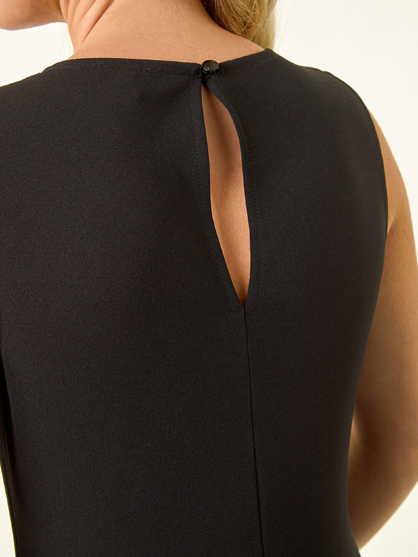 Image 5 of 5 of Roman Petite Velvet Constrast Ruched Dress - Black