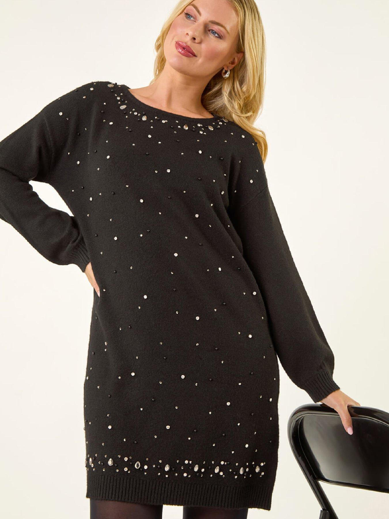 image of roman-petite-embellished-knit-dress-black