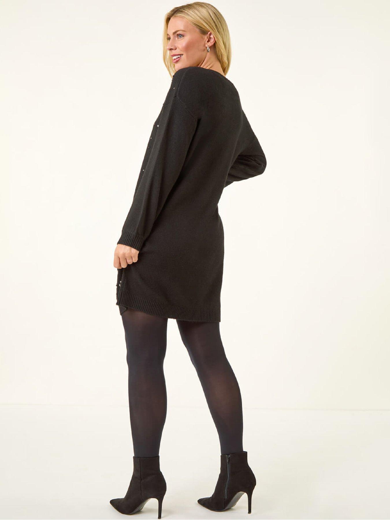  image of roman-petite-embellished-knit-dress-black
