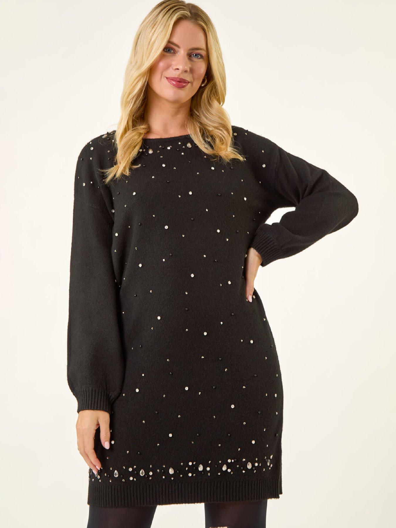  image of roman-petite-embellished-knit-dress-black