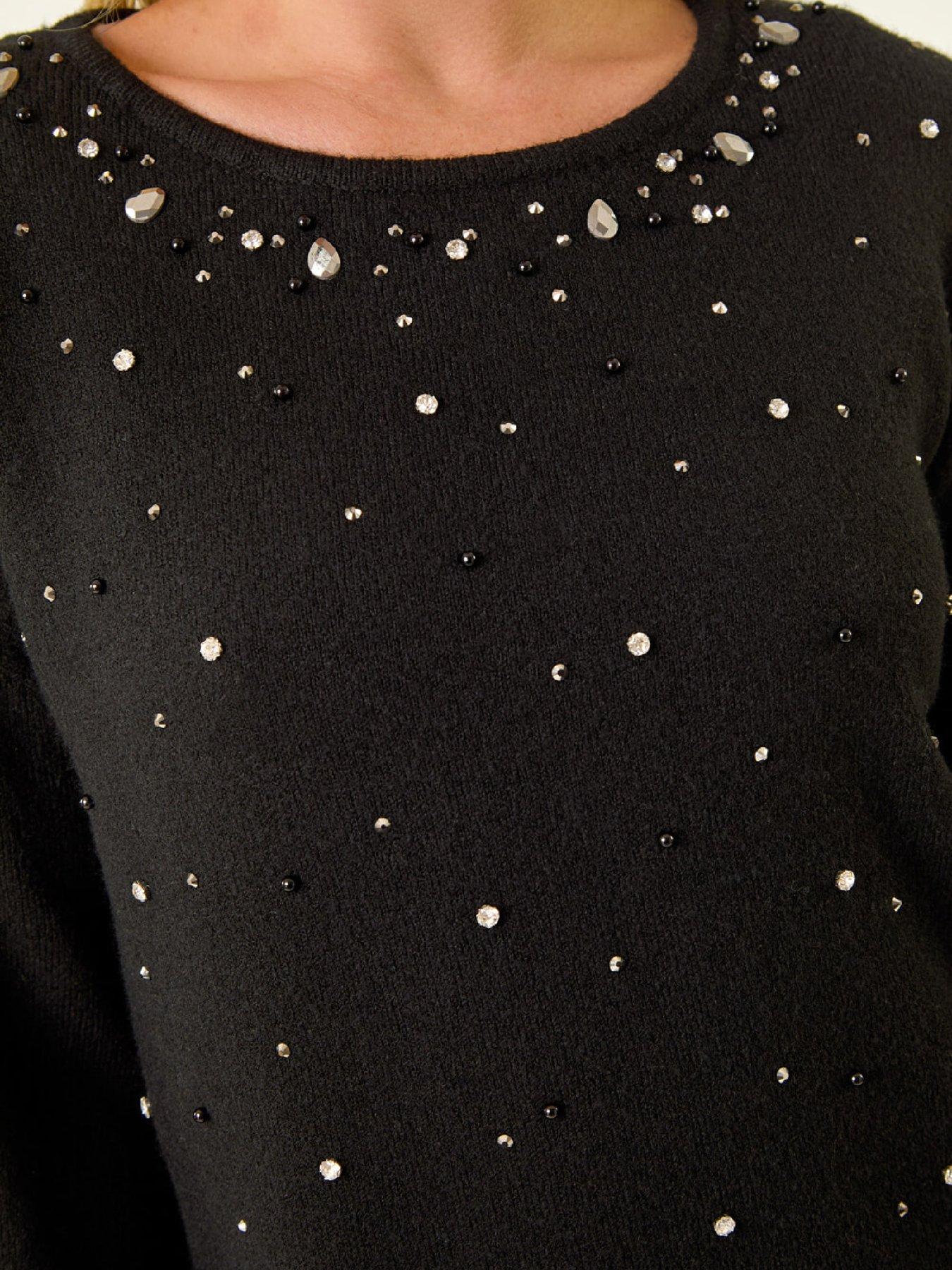  image of roman-petite-embellished-knit-dress-black