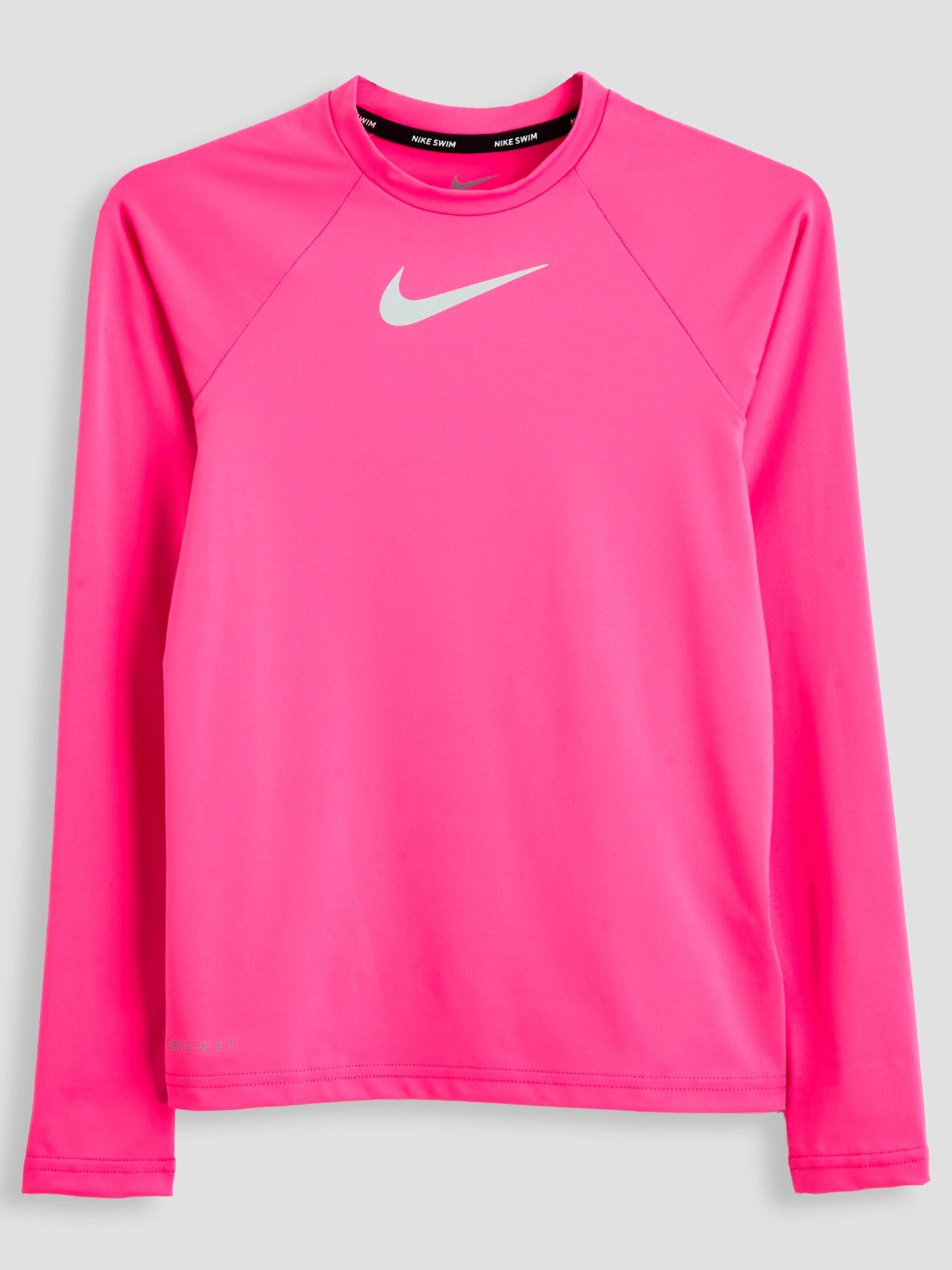 Nike Girls Swim Long Sleeve Hydroguard T Shirt- Pink
