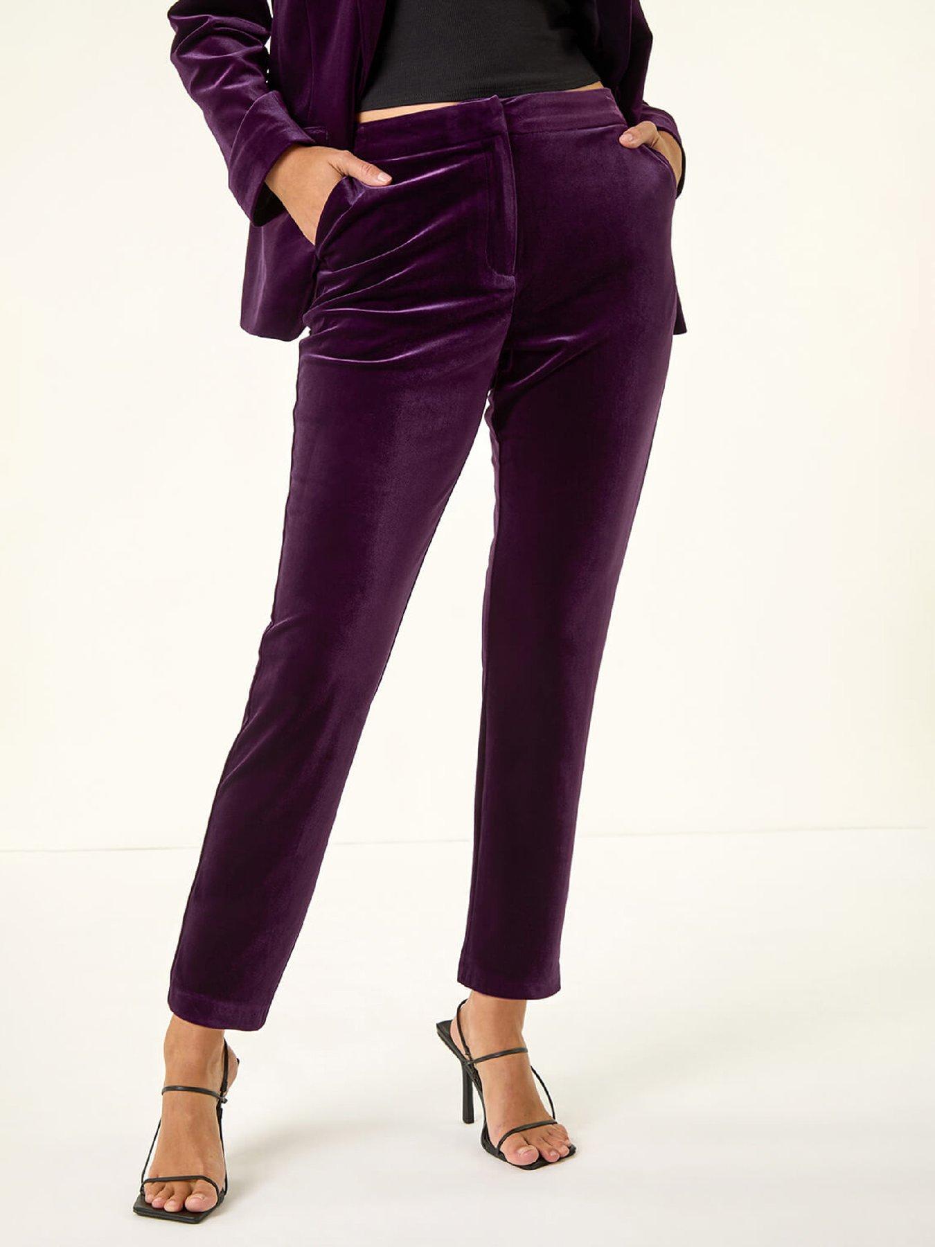 Roman Dusk Velvet Cigarette Stretch Trouser - Purple