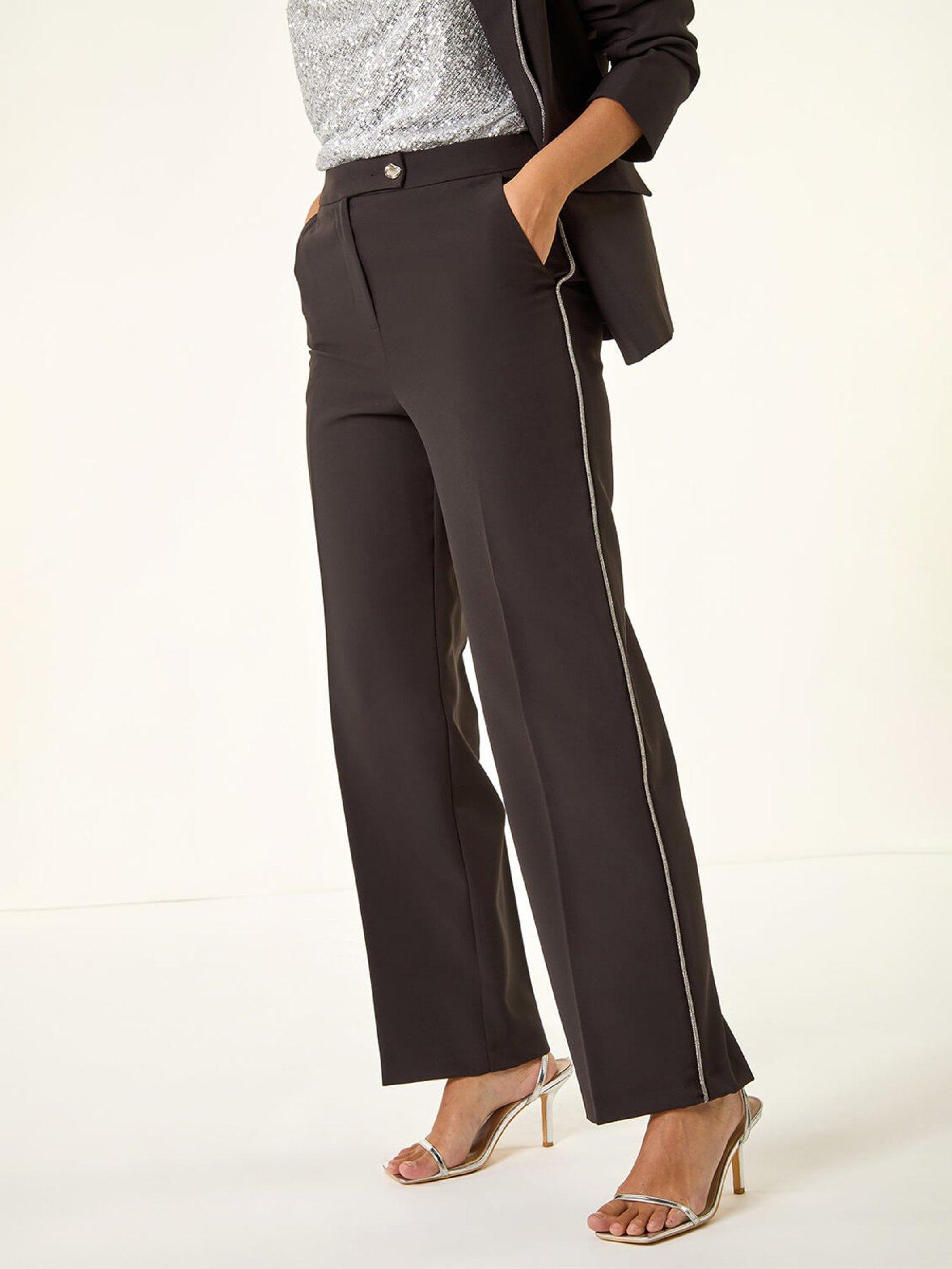  image of roman-dusk-diamante-trim-tailored-trousers-black