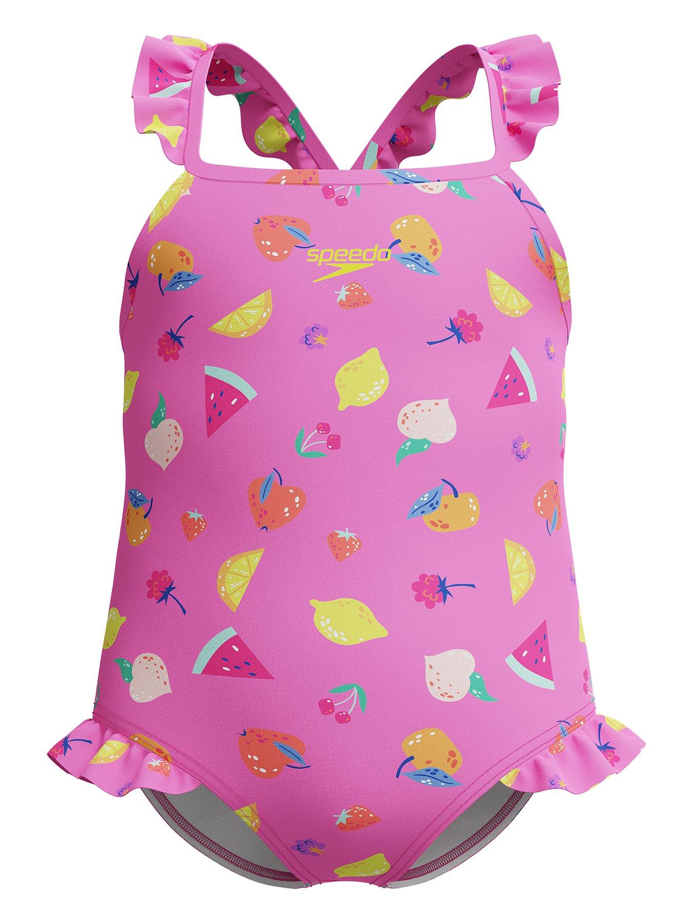 Speedo Girls Print Frill Thinstrap One Piece Swimsuit - Pink