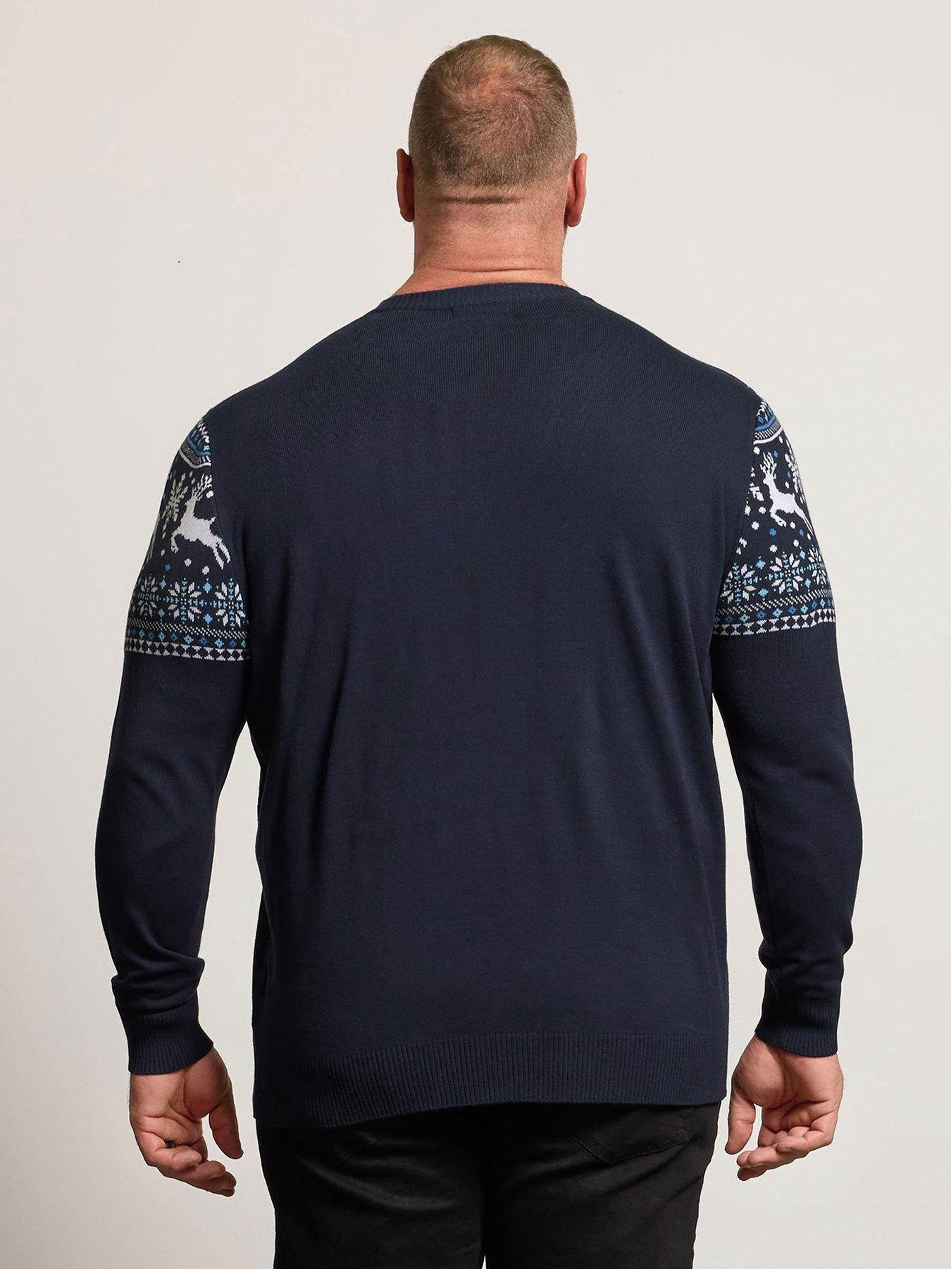  image of badrhino-crew-neck-fairisle-knitted-christmas-jumper-blue
