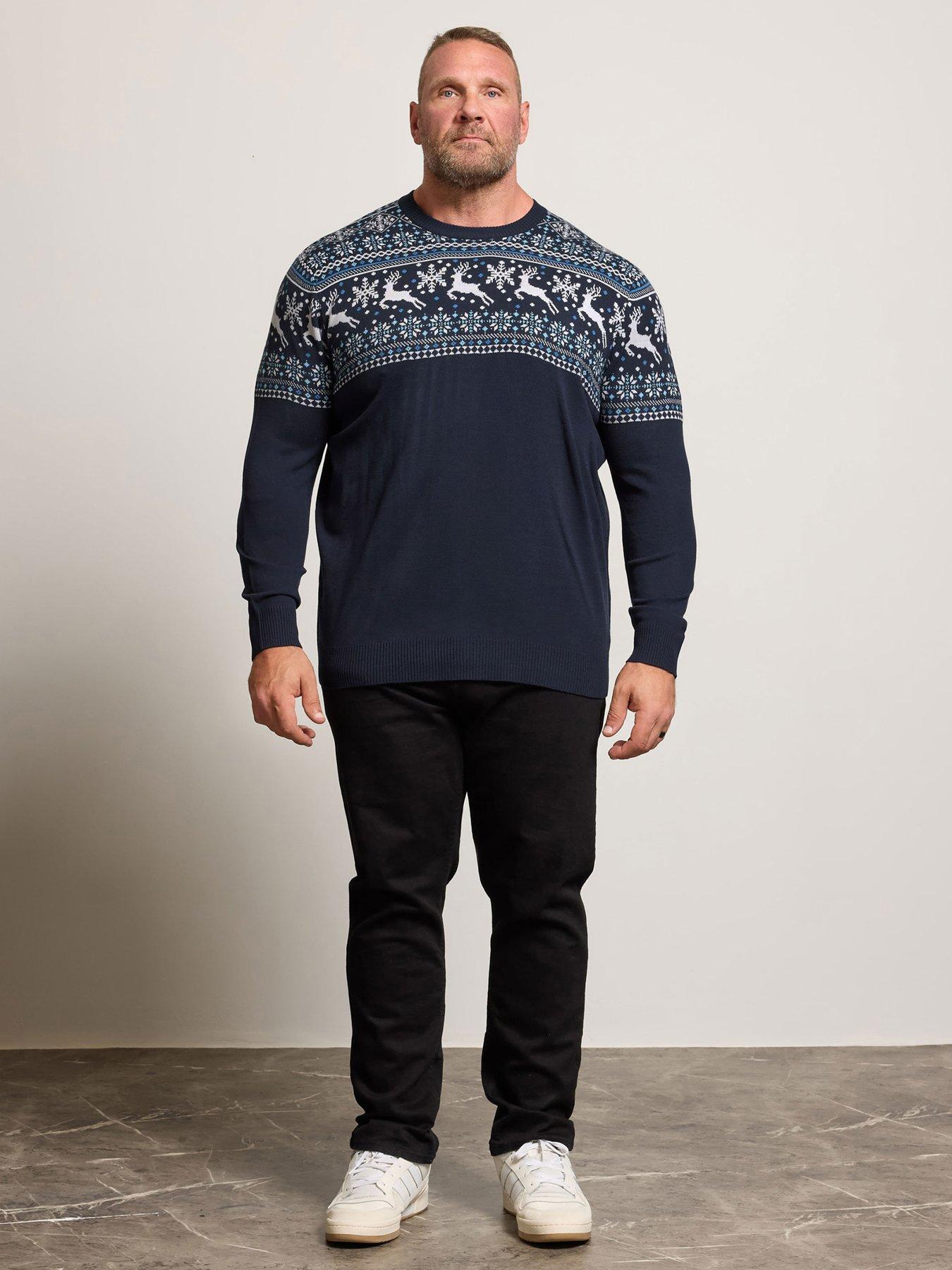  image of badrhino-crew-neck-fairisle-knitted-christmas-jumper-blue