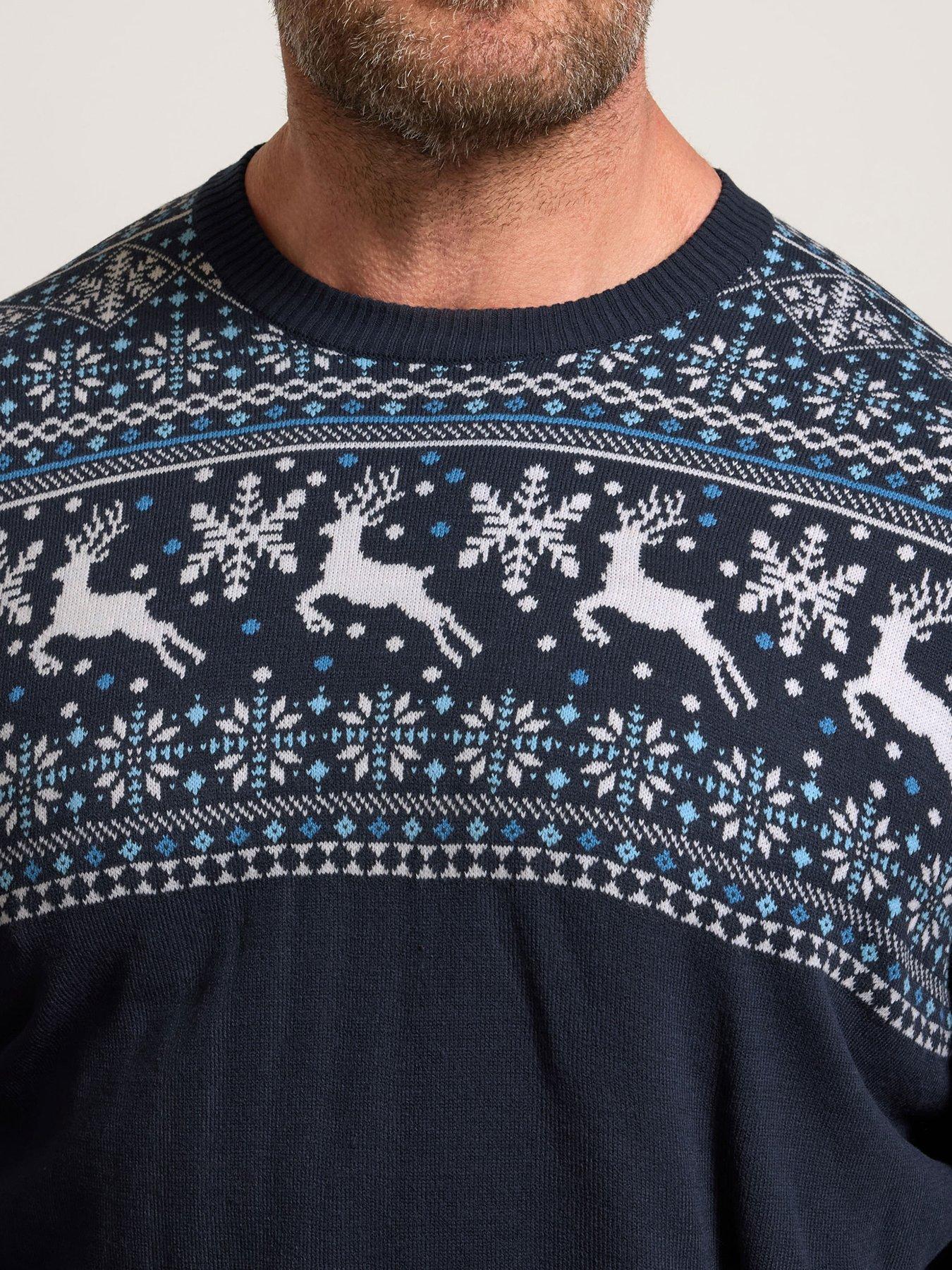  image of badrhino-crew-neck-fairisle-knitted-christmas-jumper-blue