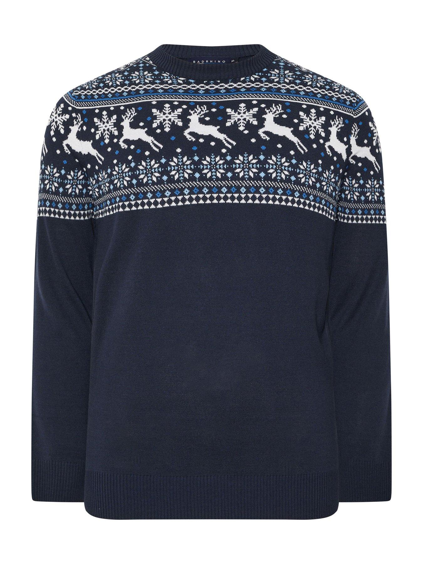  image of badrhino-crew-neck-fairisle-knitted-christmas-jumper-blue