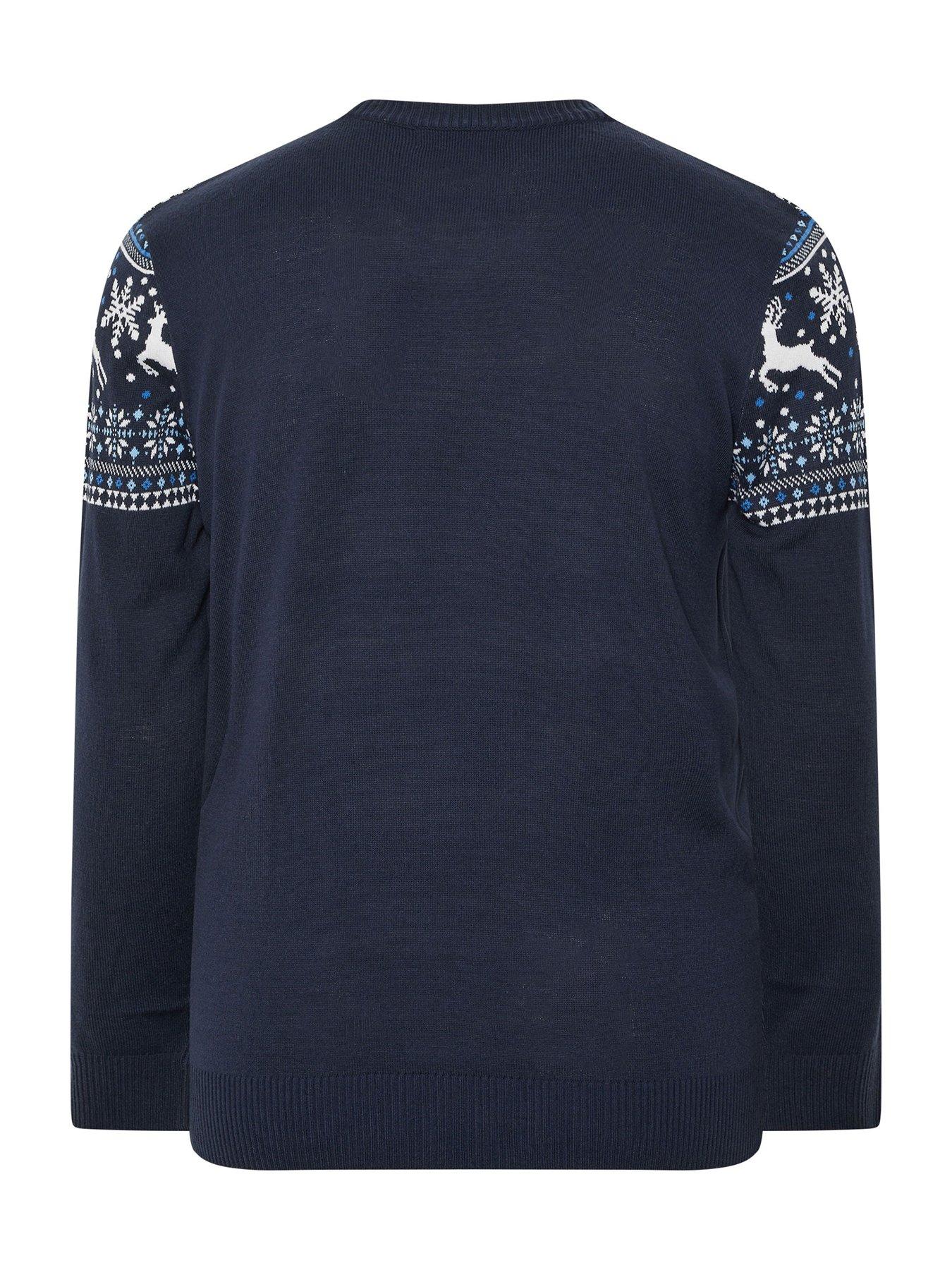  image of badrhino-crew-neck-fairisle-knitted-christmas-jumper-blue