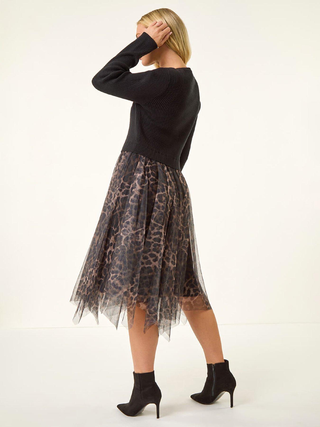 stillFront image of roman-petite-animal-knitted-mesh-dress-black