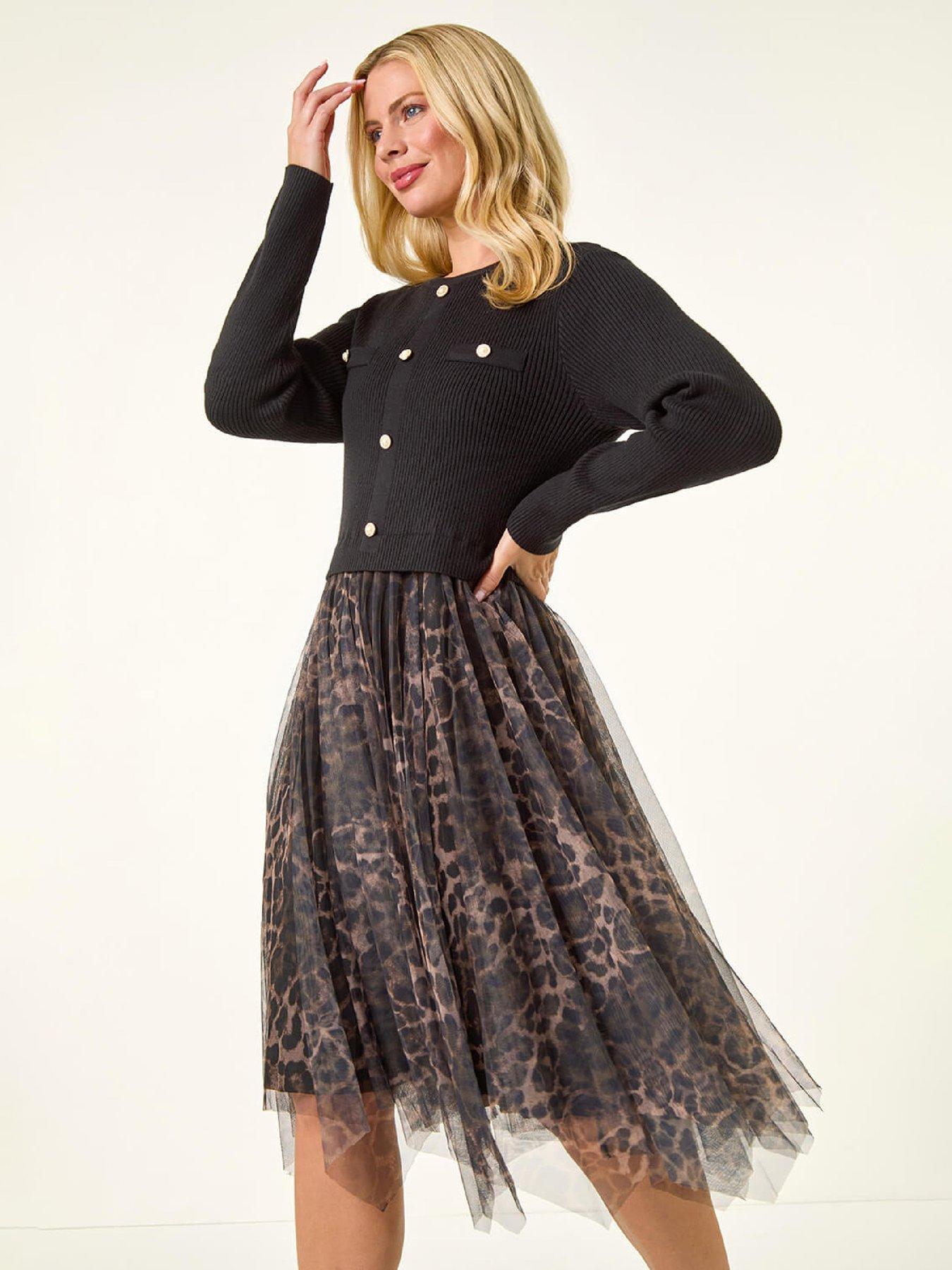  image of roman-petite-animal-knitted-mesh-dress-black