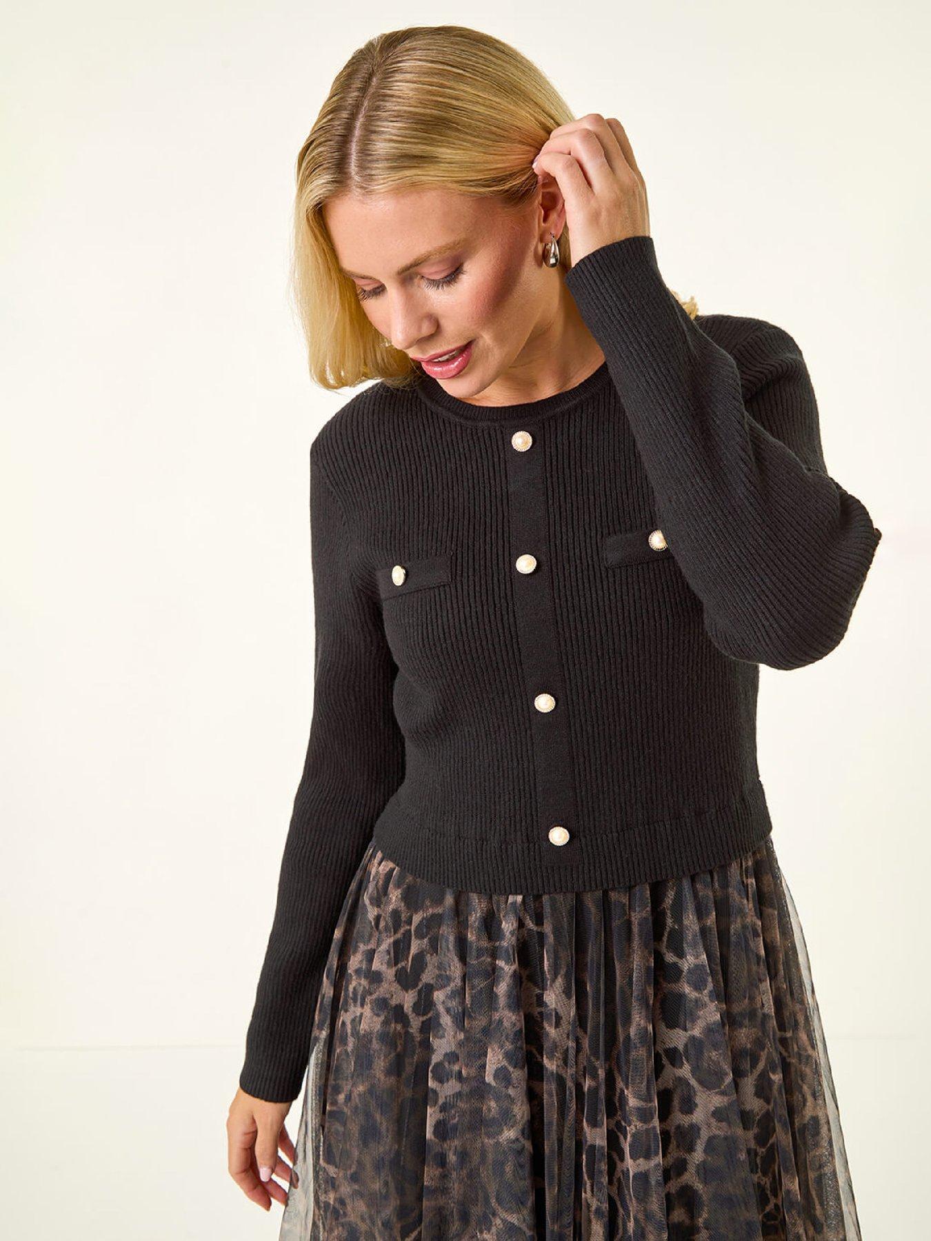  image of roman-petite-animal-knitted-mesh-dress-black