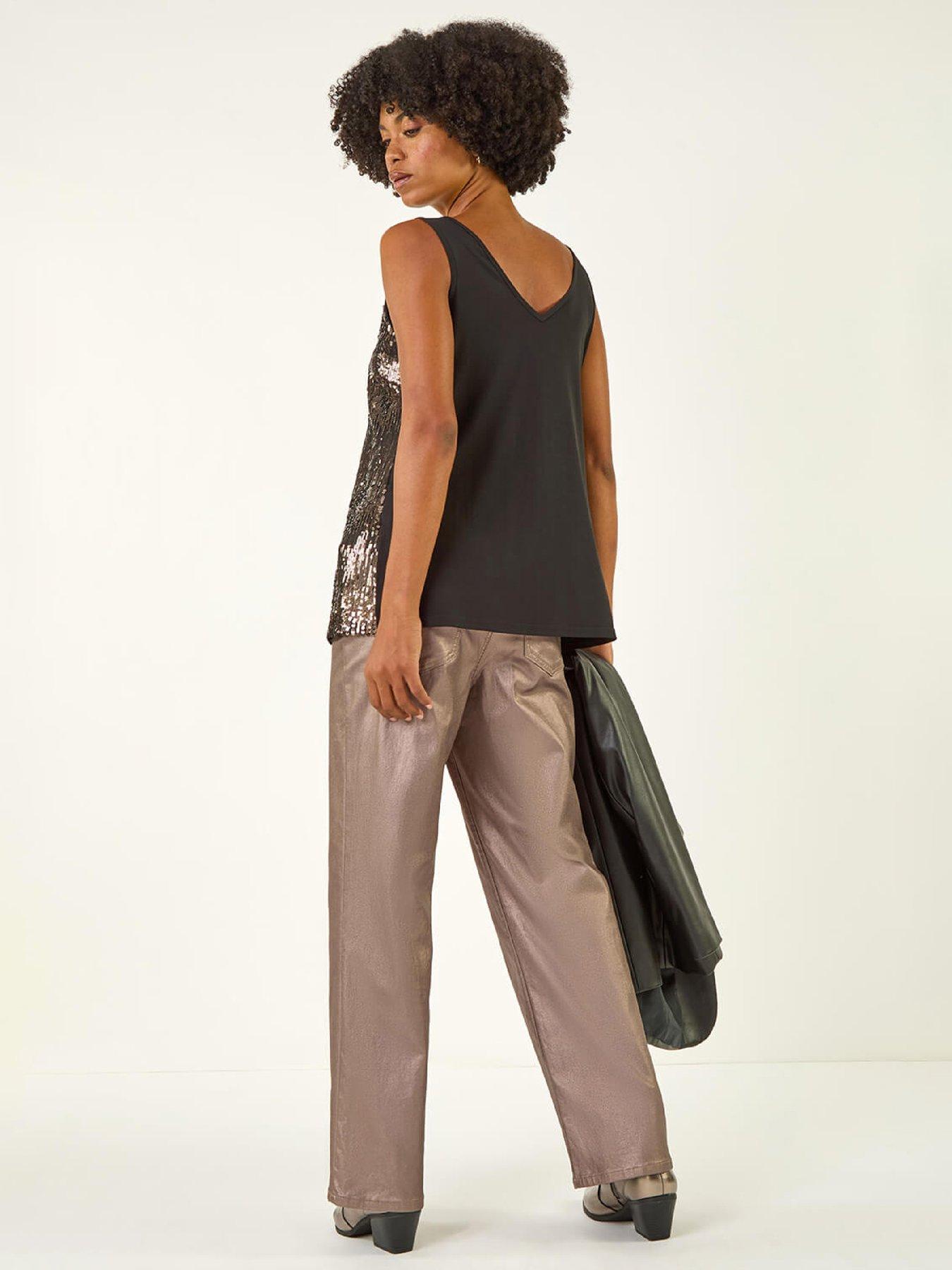 stillFront image of roman-sequin-v-neck-vest-top-taupe