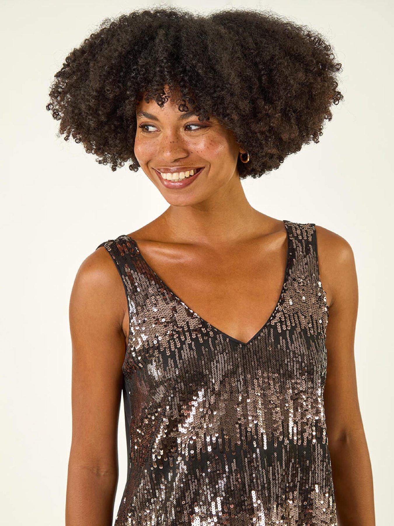  image of roman-sequin-v-neck-vest-top-taupe