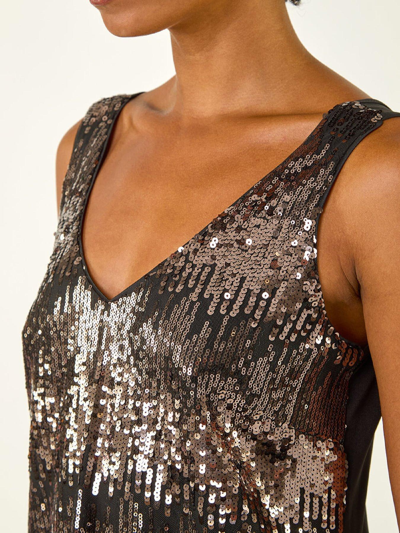  image of roman-sequin-v-neck-vest-top-taupe