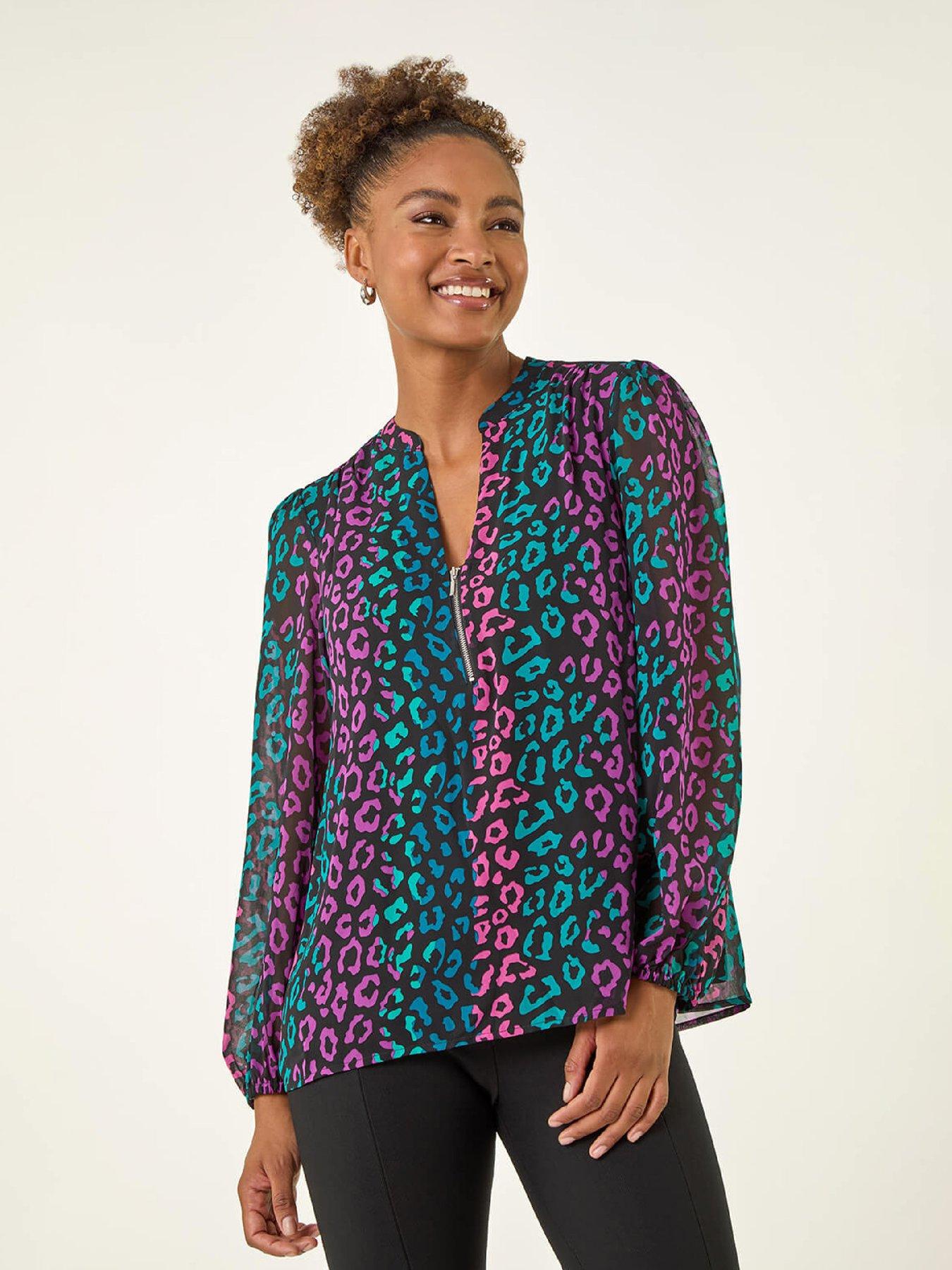  image of roman-animal-print-zip-front-top-teal