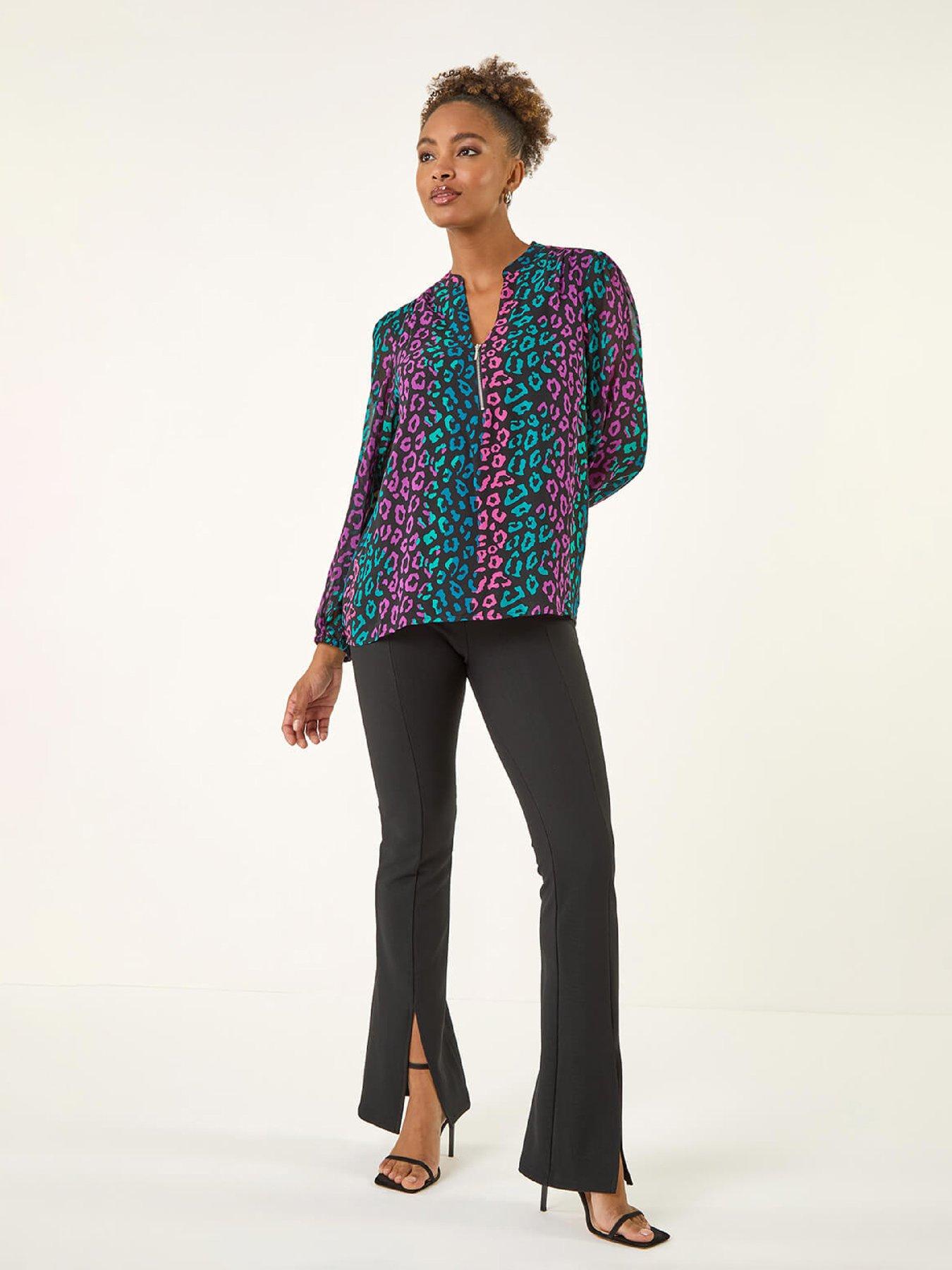  image of roman-animal-print-zip-front-top-teal