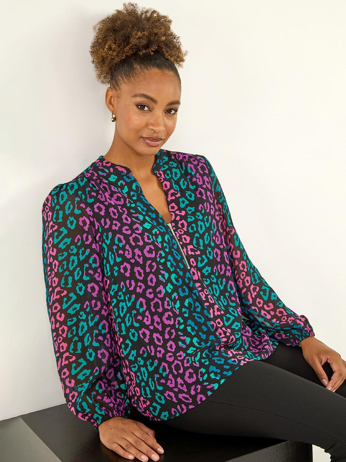  image of roman-animal-print-zip-front-top-teal