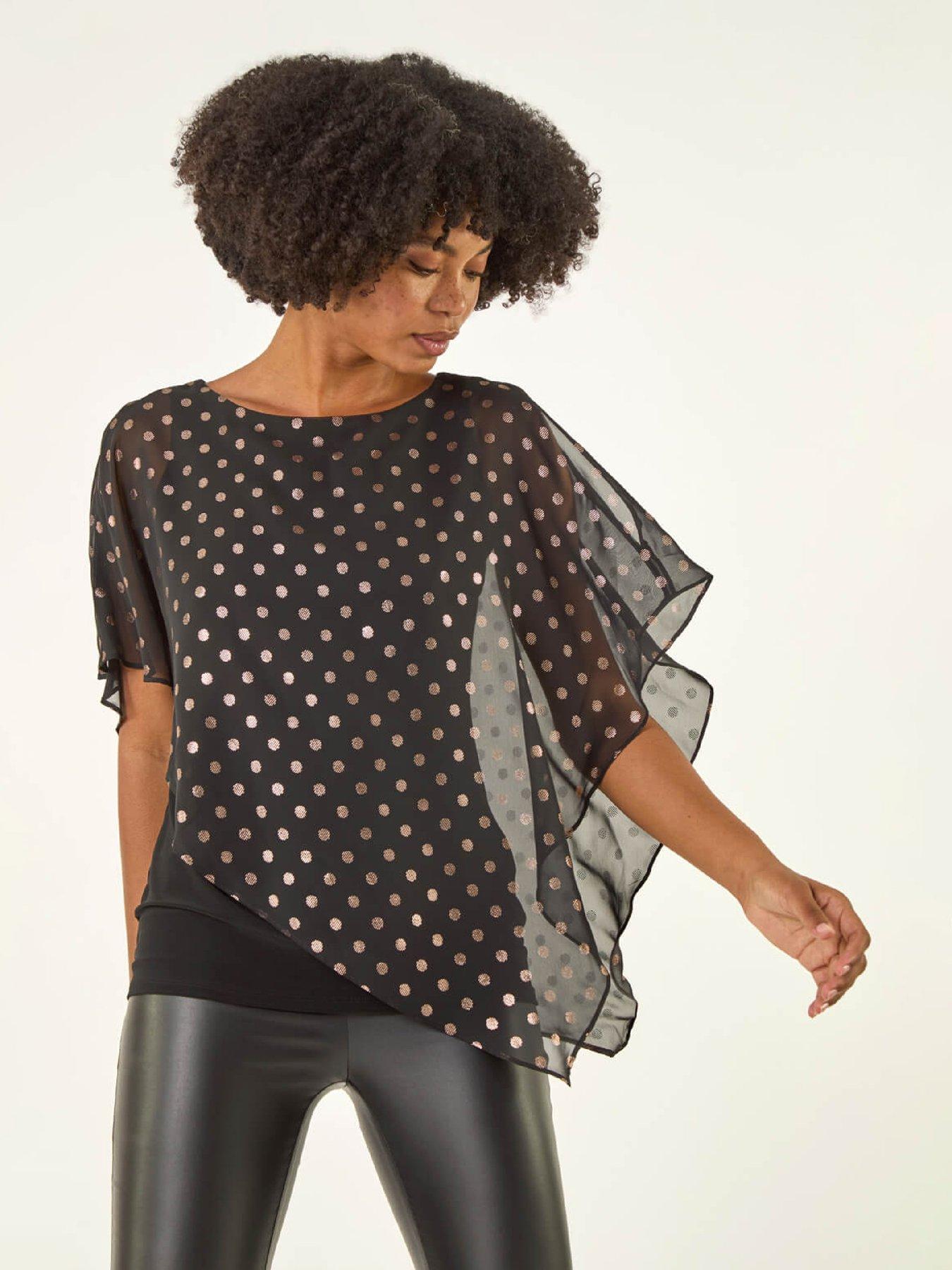 Roman Foil Spot Overlay Asymmetric Top - Black