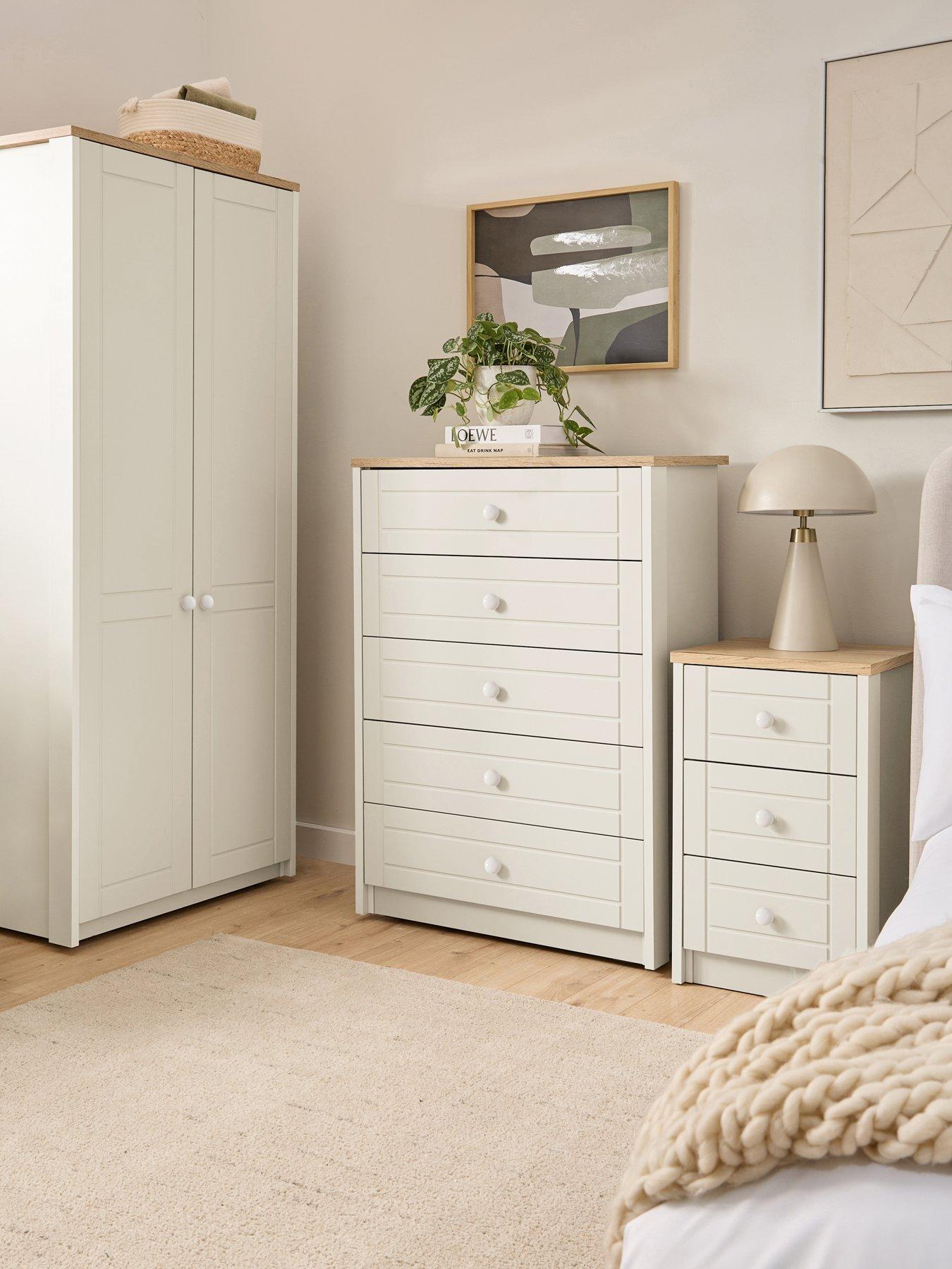 One Call Alderley Ready Assembled Bedroom Package - 2 Door Wardrobe, 5 Drawer Chest & 2 X Bedside Cabinets