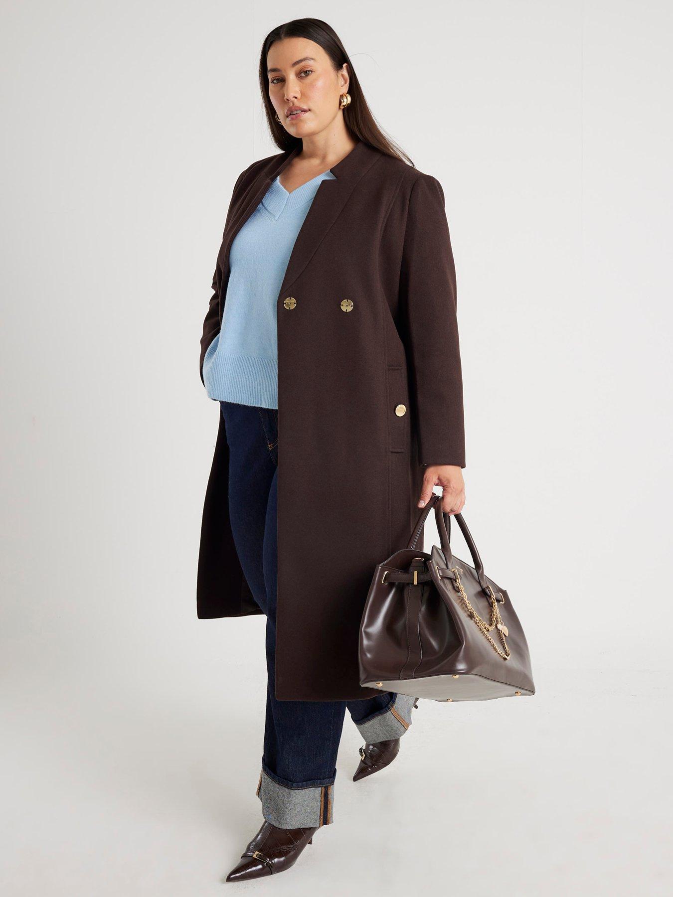  image of river-island-notch-collar-belted-wrap-coat-brown