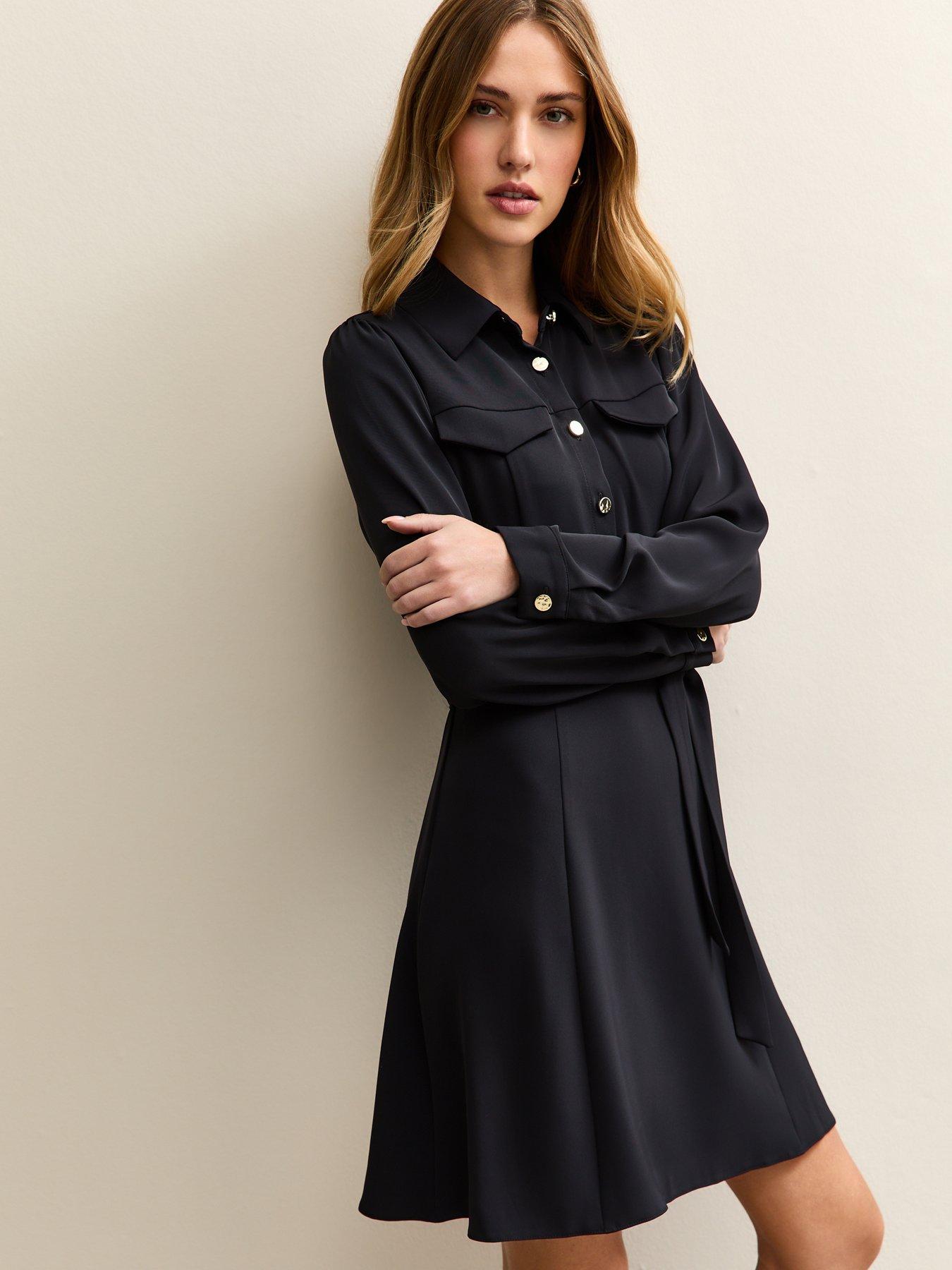 New Look Black Faux Pocket Mini Shirt Dress