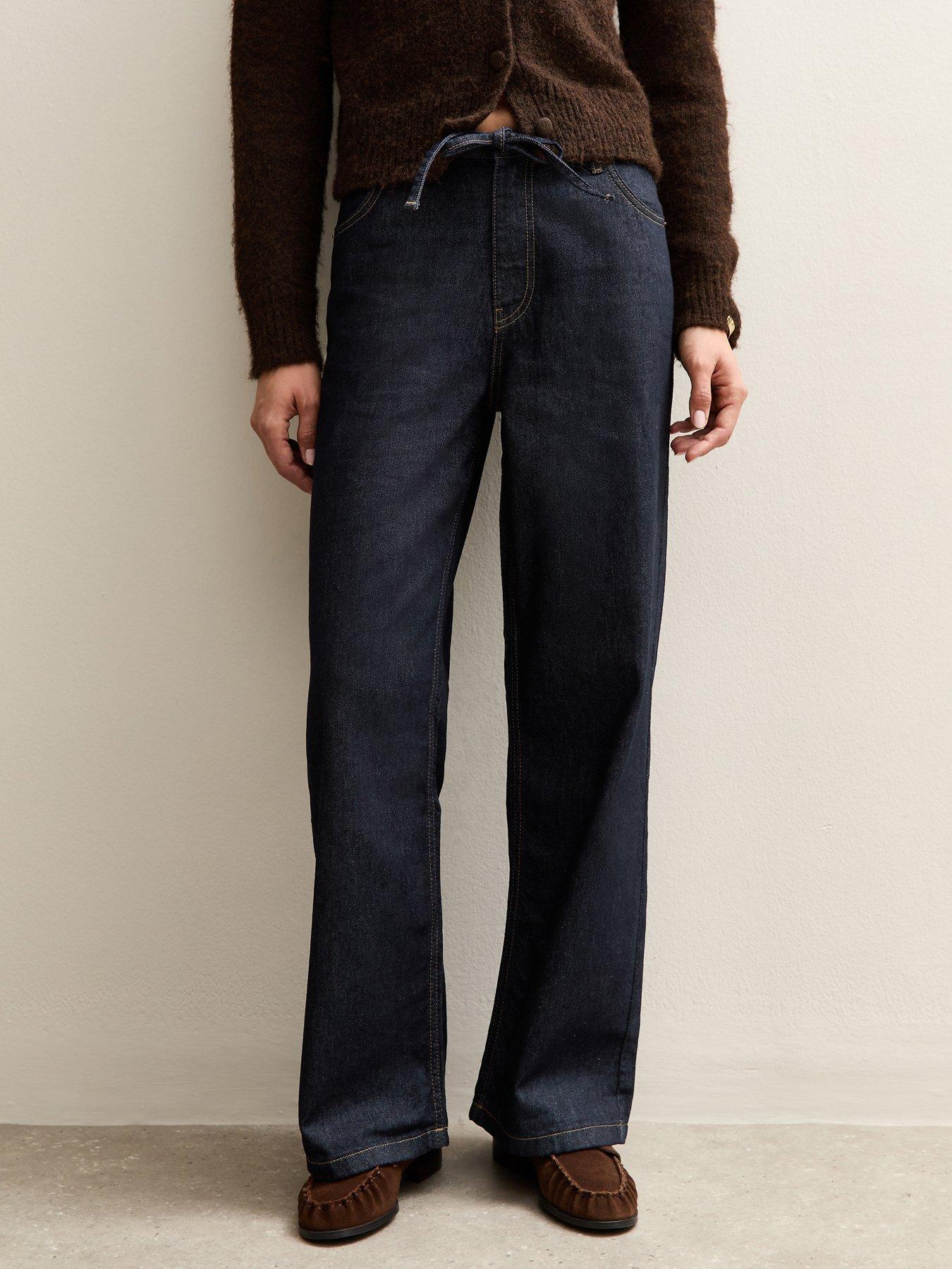 New Look Tie Waist Wide Leg Jeans - Blue