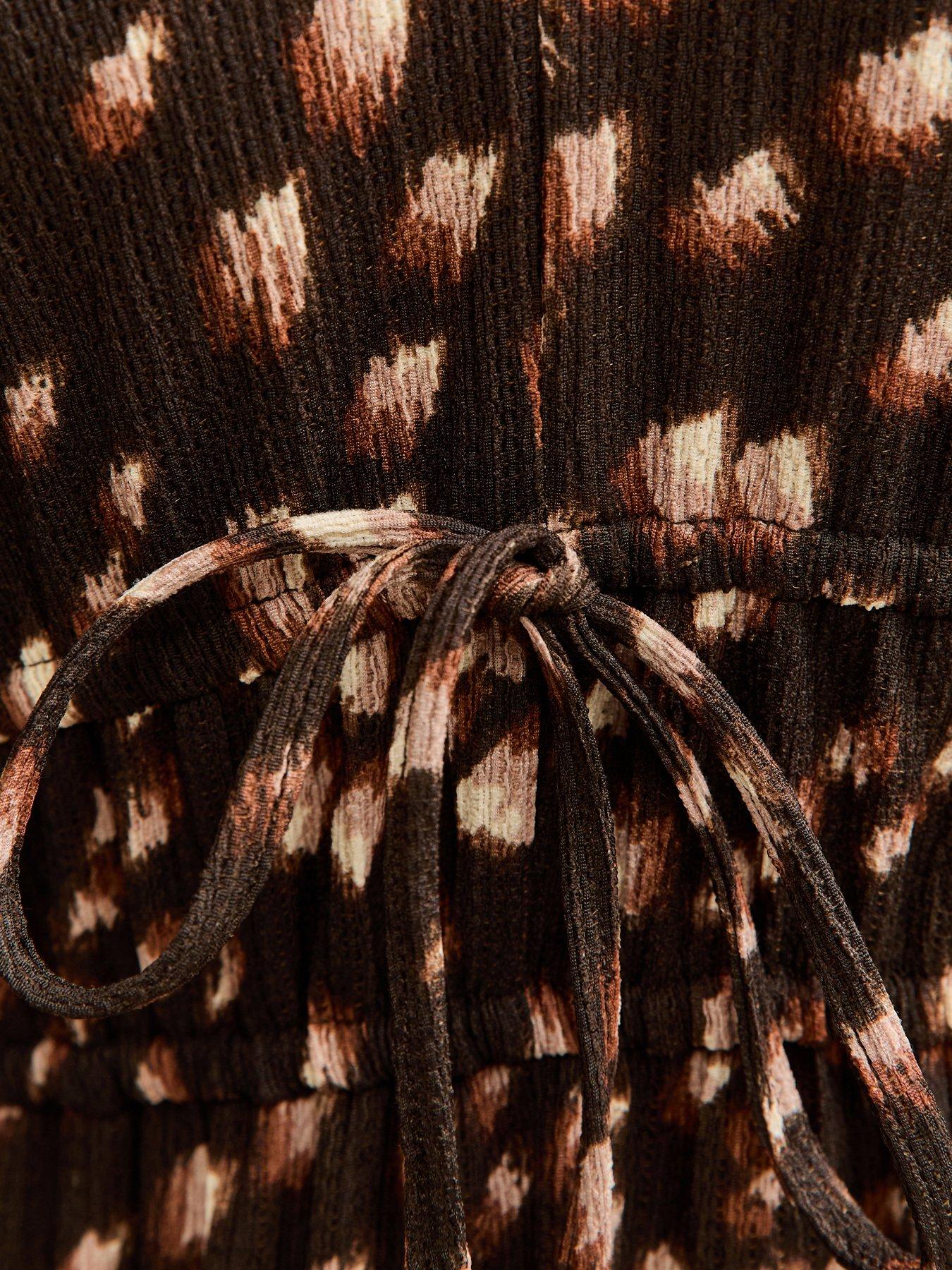 Image 5 of 5 of New Look Brown Crinkle Texture Printed Midi Shirt Dress