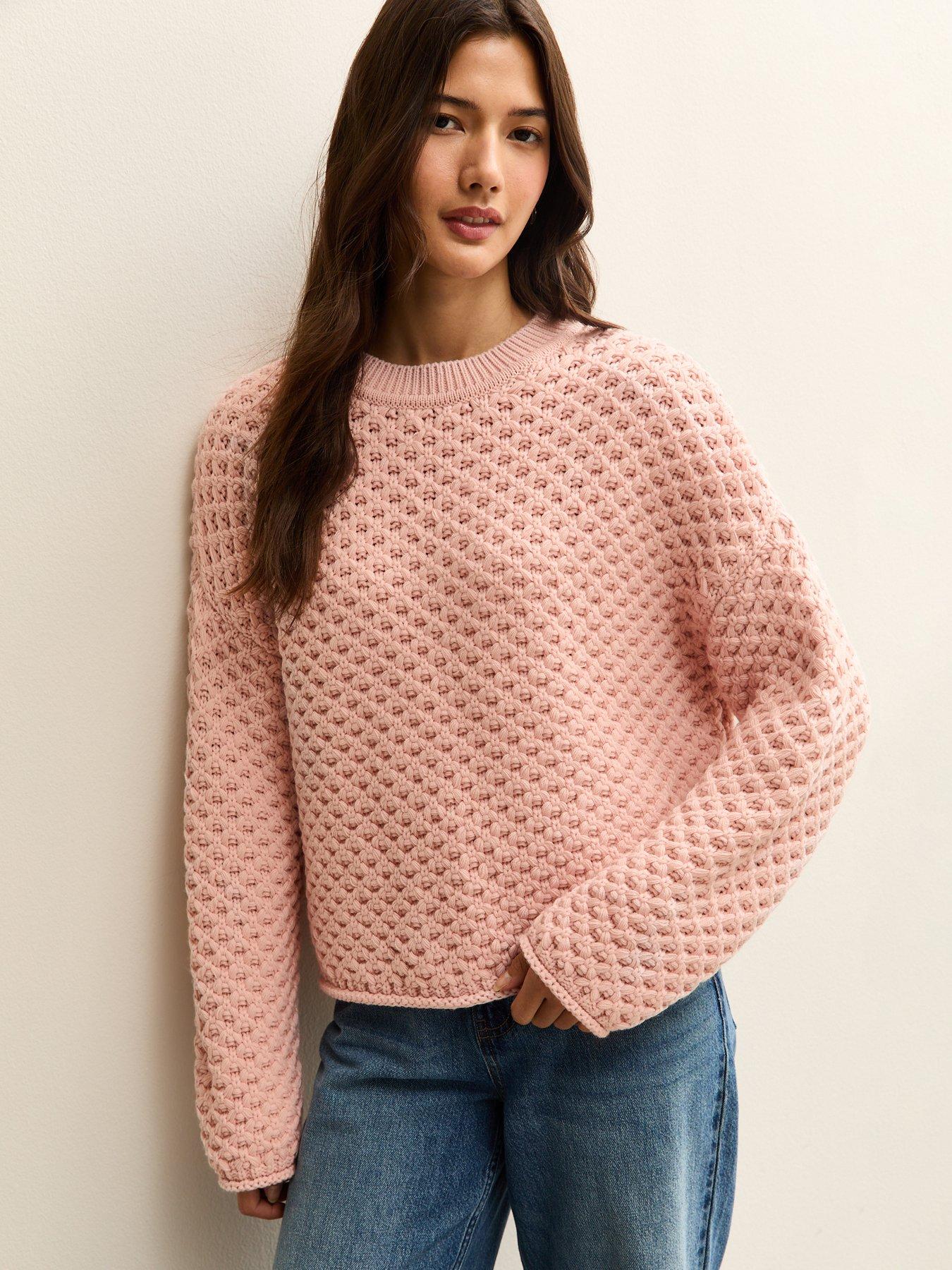 new-look-light-pink-stitch-knit-jumper