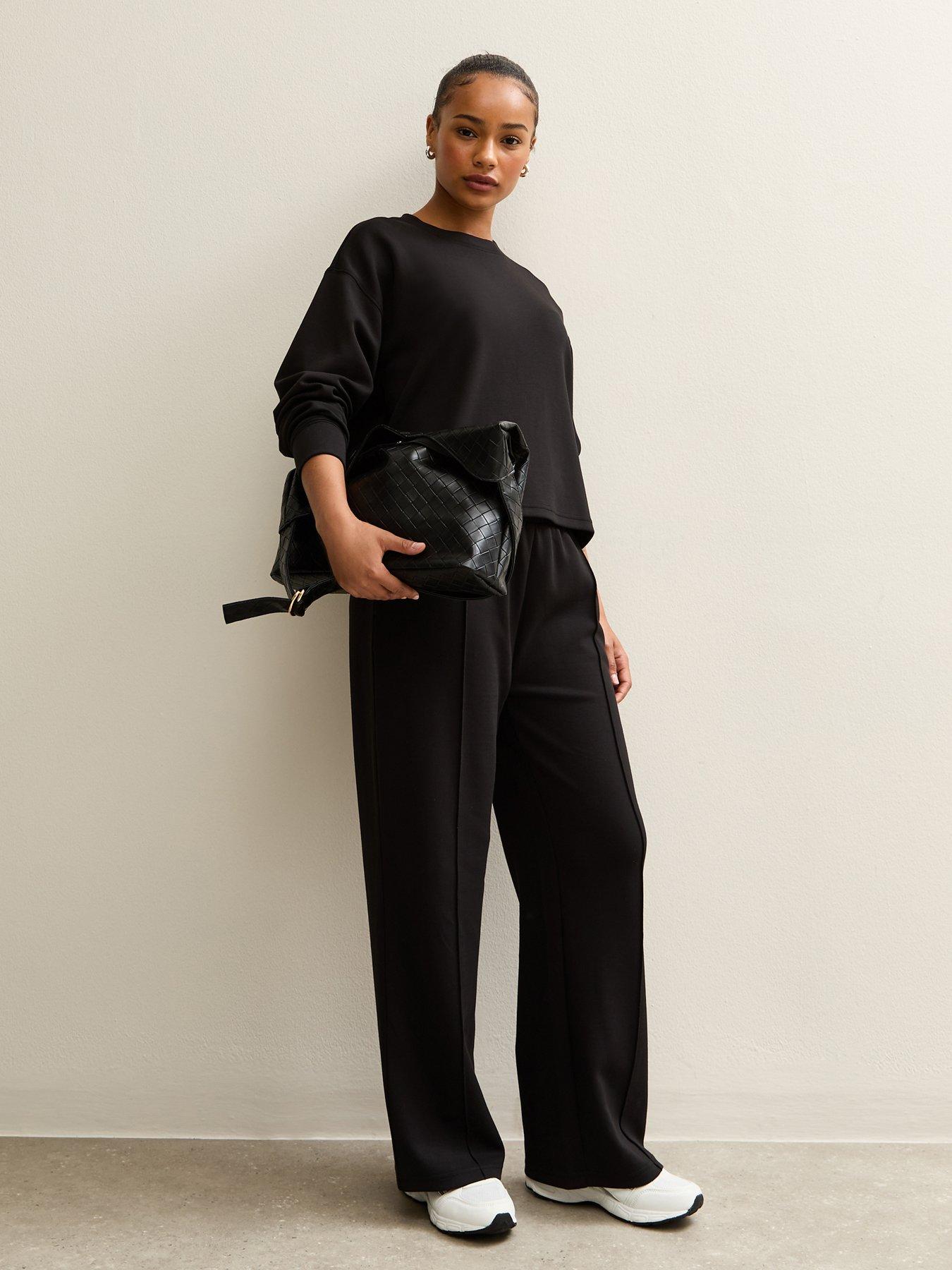 Image 1 of 4 of New Look Petite Black Wide Leg Joggers