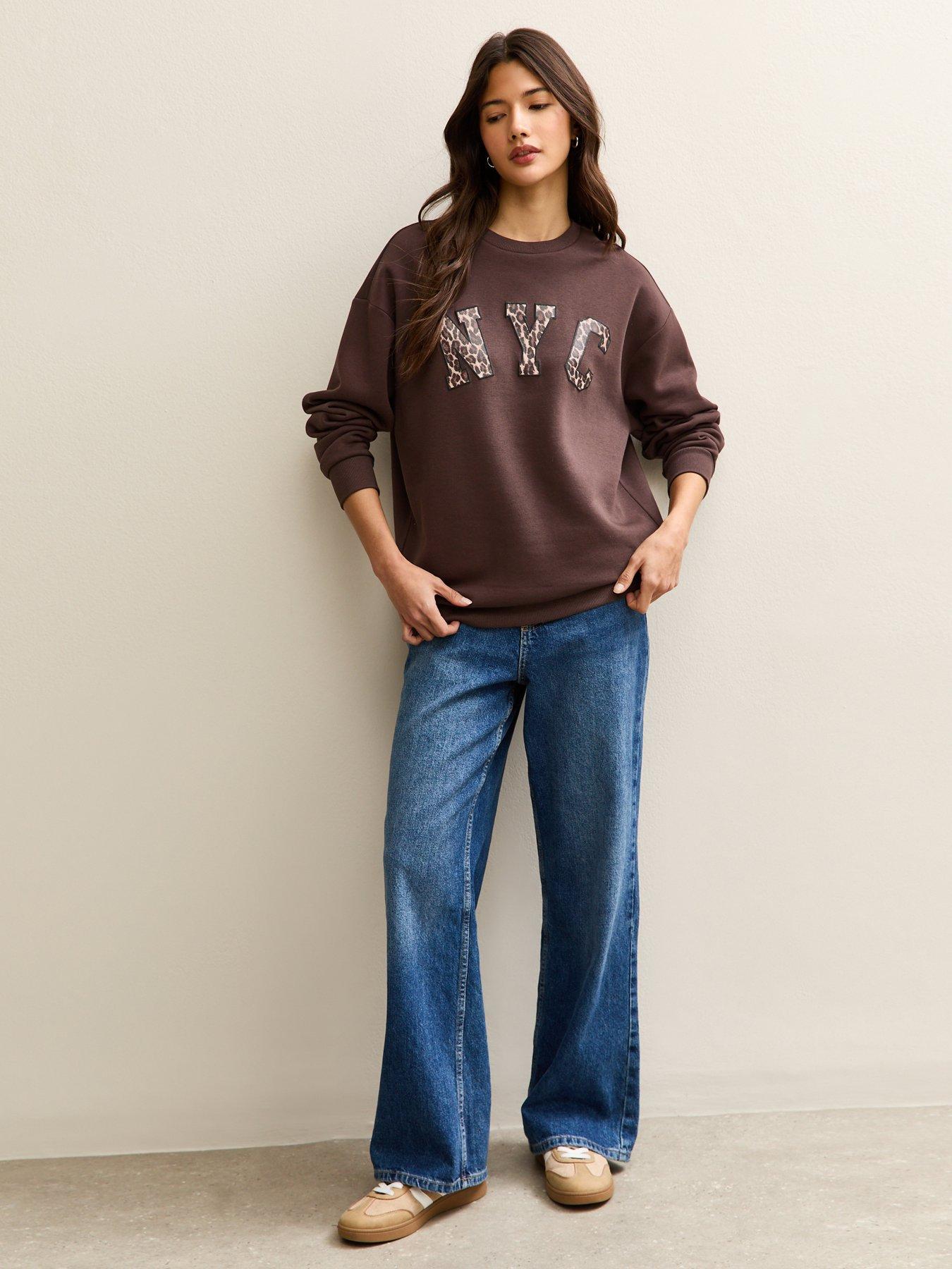 Image 3 of 5 of New Look NYC Leopard Print Logo Sweatshirt - Brown