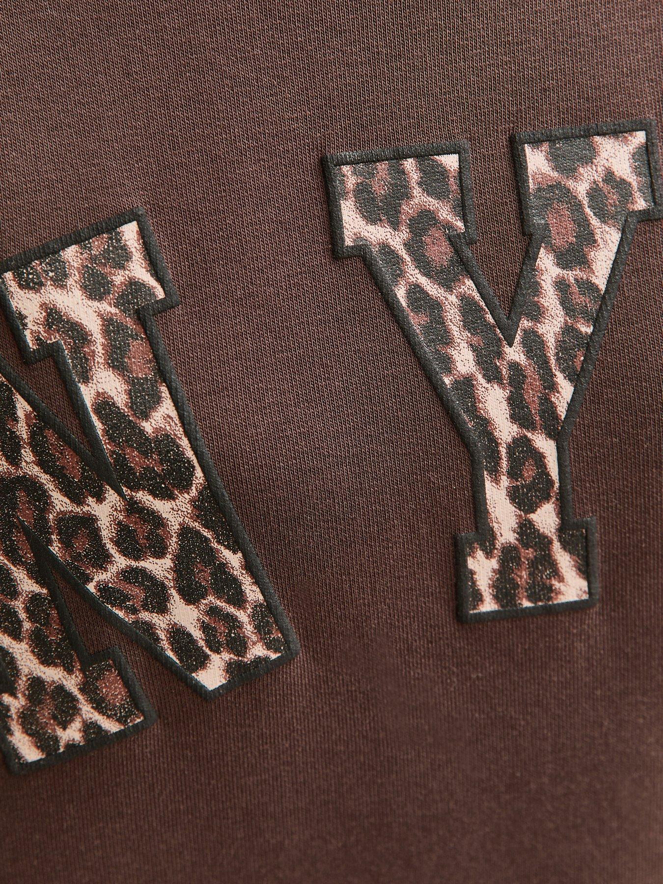 Image 5 of 5 of New Look NYC Leopard Print Logo Sweatshirt - Brown