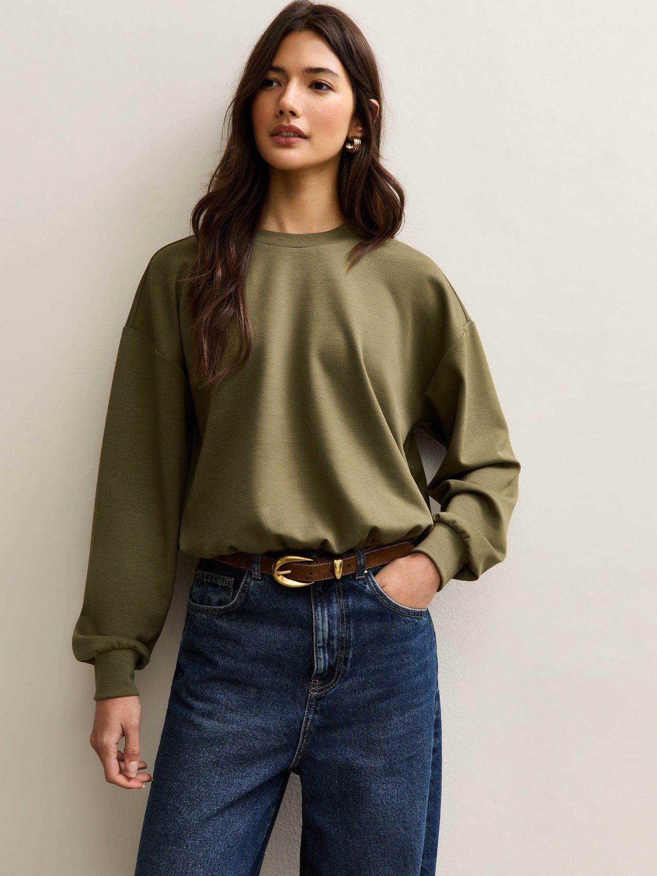 New Look Dark Khaki Bubble Hem Sweatshirt