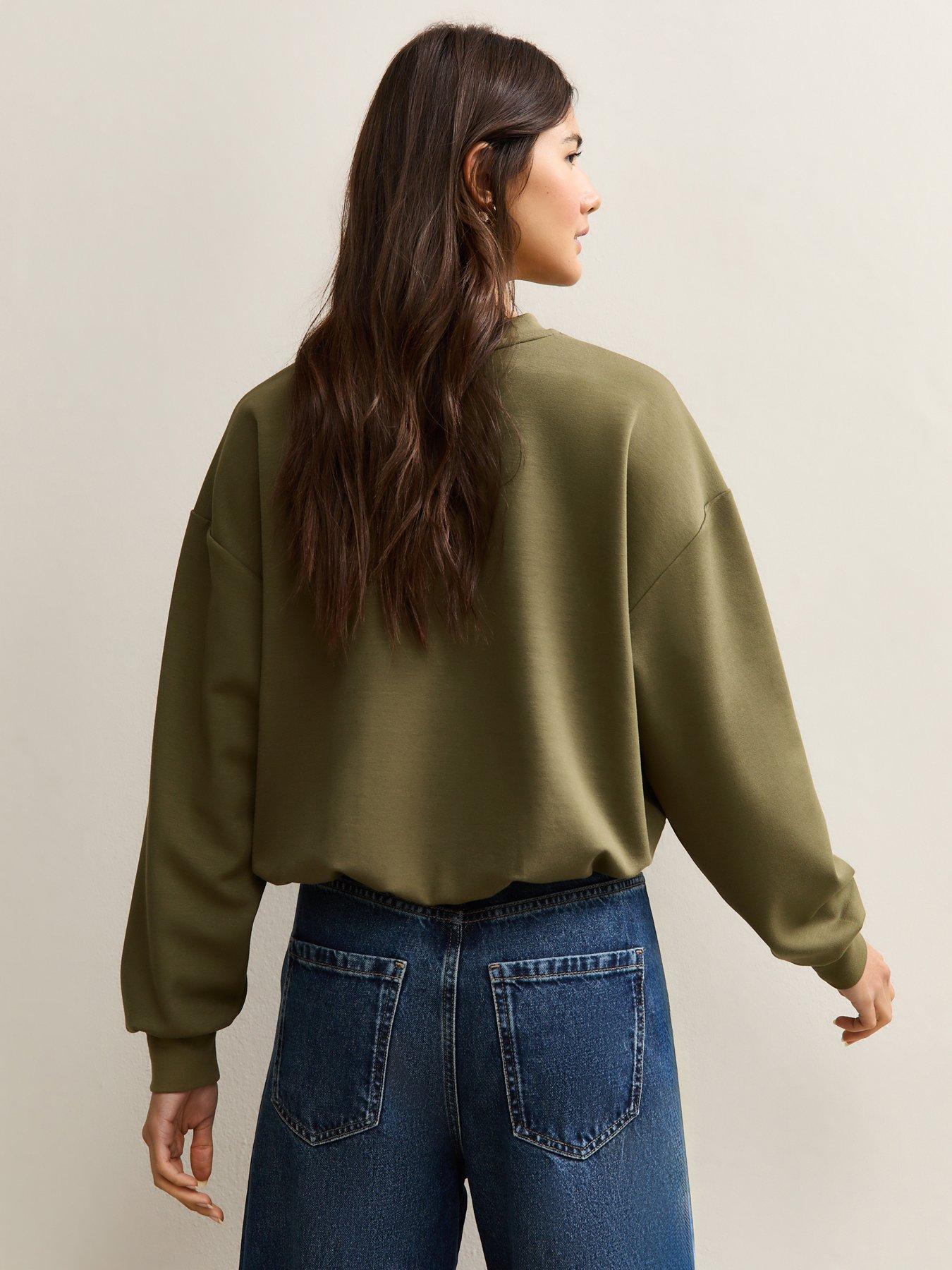 Image 2 of 5 of New Look Dark Khaki Bubble Hem Sweatshirt
