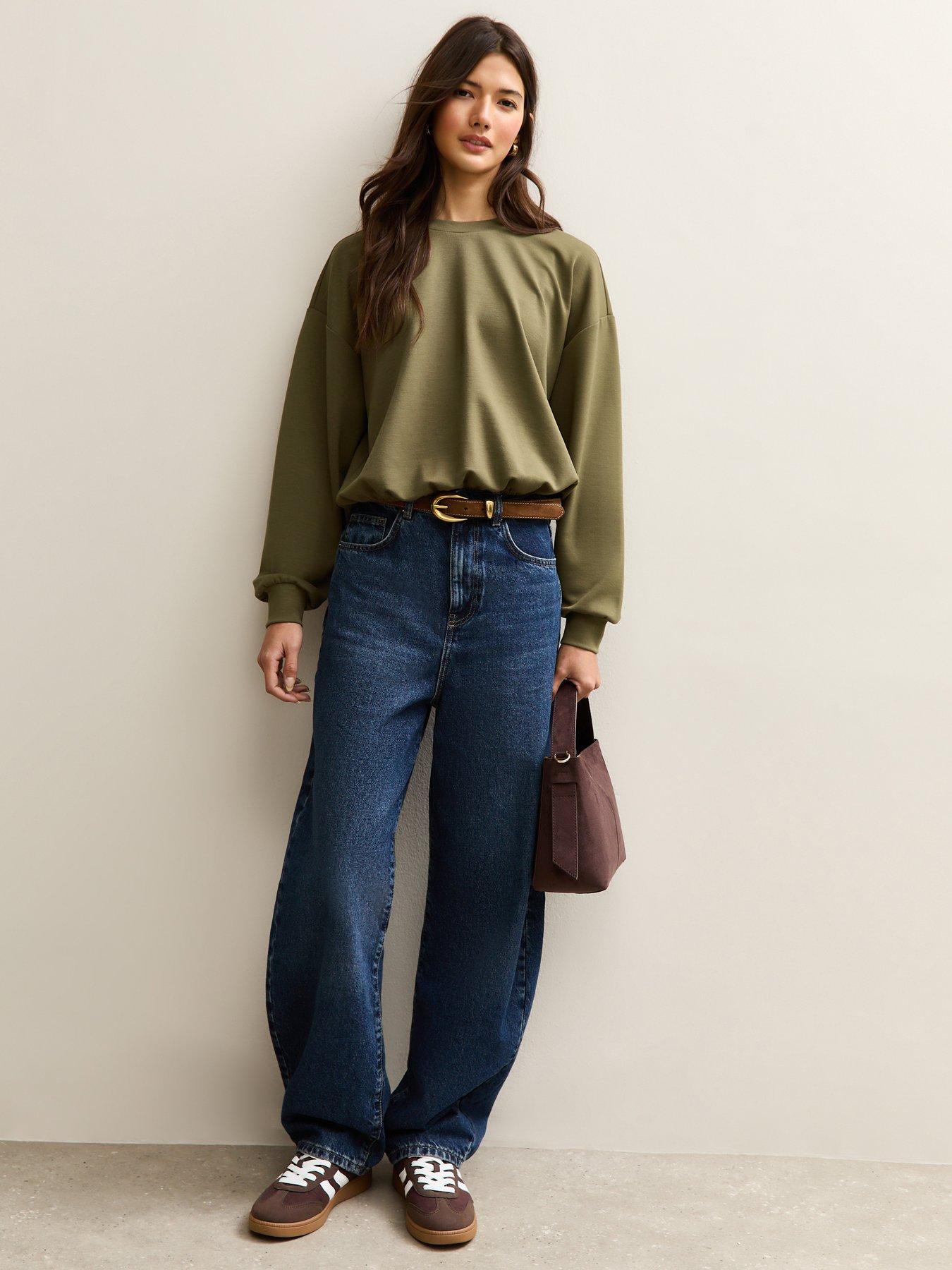 Image 3 of 5 of New Look Dark Khaki Bubble Hem Sweatshirt
