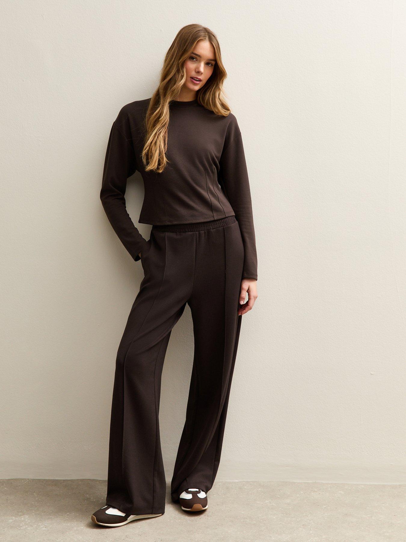 new-look-soft-touch-front-seam-joggers-brown