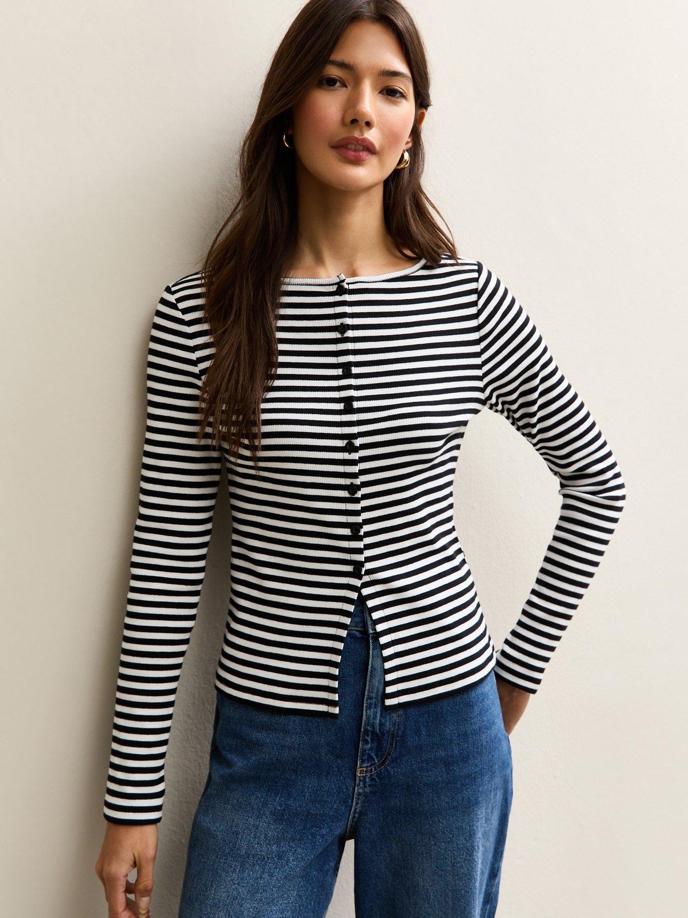 New Look Black Striped Button Up Long Sleeve Top